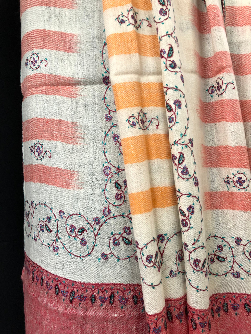 New Year's Eve Yea rose handwoven ikkat weave pattern sozni hand embroidered real cashmere pashmina stole scarf shawl - Mehraj Crafts 