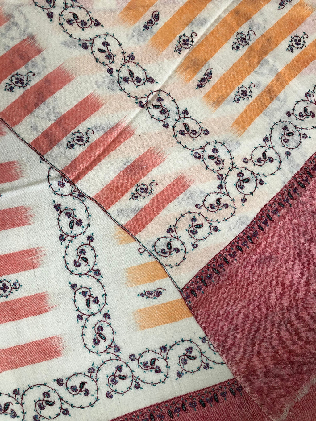 New Year's Eve Yea rose handwoven ikkat weave pattern sozni hand embroidered real cashmere pashmina stole scarf shawl - Mehraj Crafts 