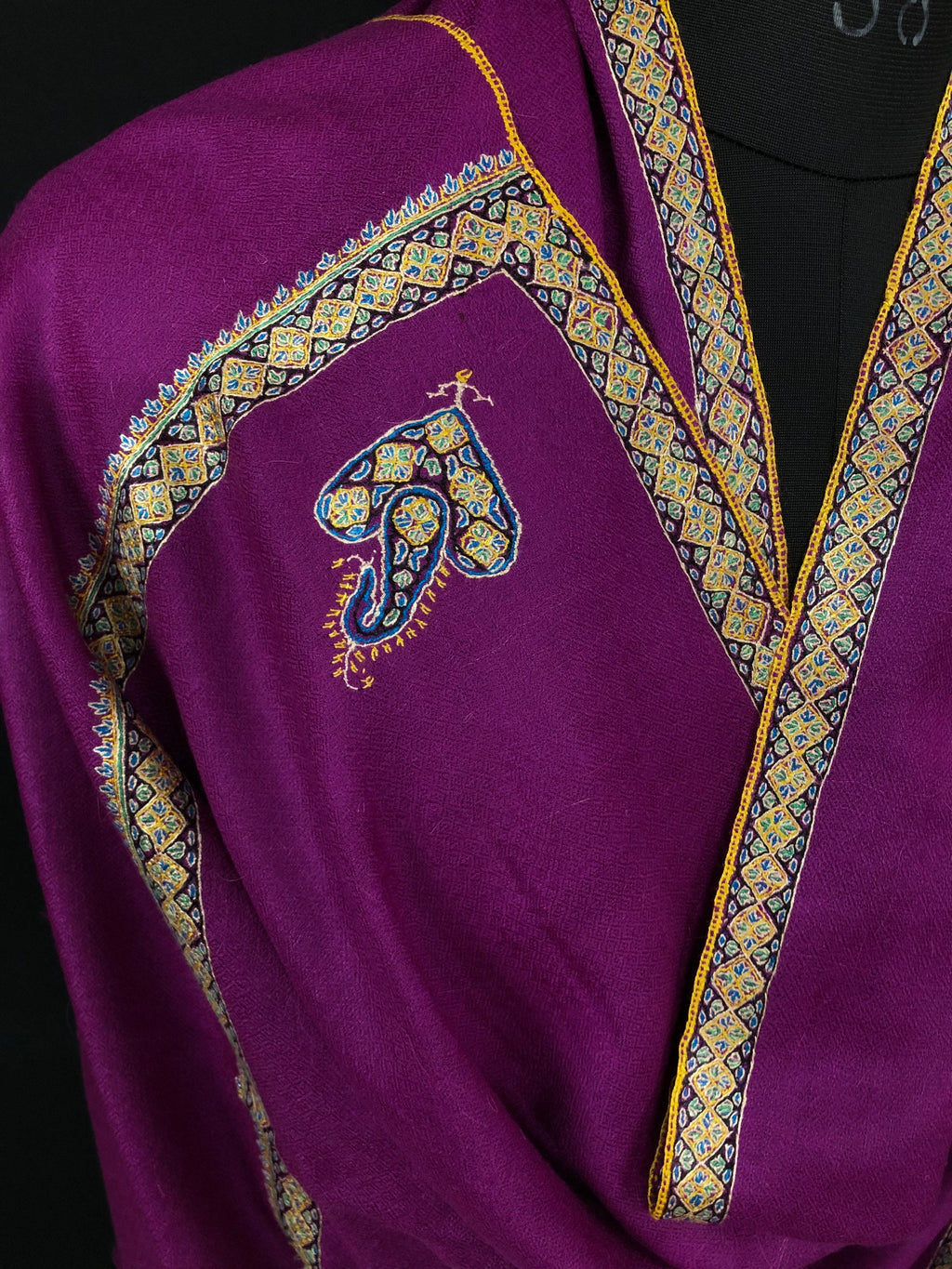 pashmina shawl for women Deep orchid sozni super fine hand Embroidered border handwoven real cashmere pashmina stole scarf shawl - Mehraj Crafts 