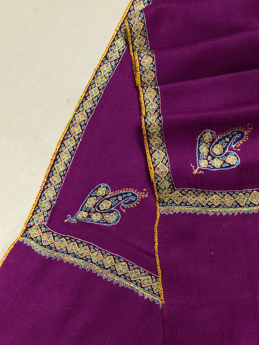 pashmina shawl for women Deep orchid sozni super fine hand Embroidered border handwoven real cashmere pashmina stole scarf shawl - Mehraj Crafts 