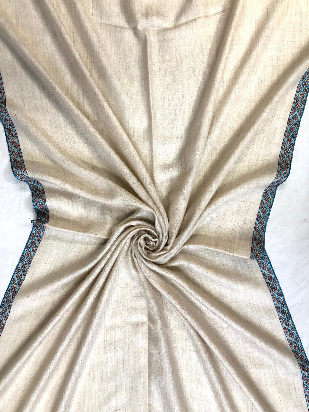 pashmina shawl for women Whitecap grey sozni super fine hand Embroidered border handwoven real cashmere pashmina stole scarf shawl - Mehraj Crafts 