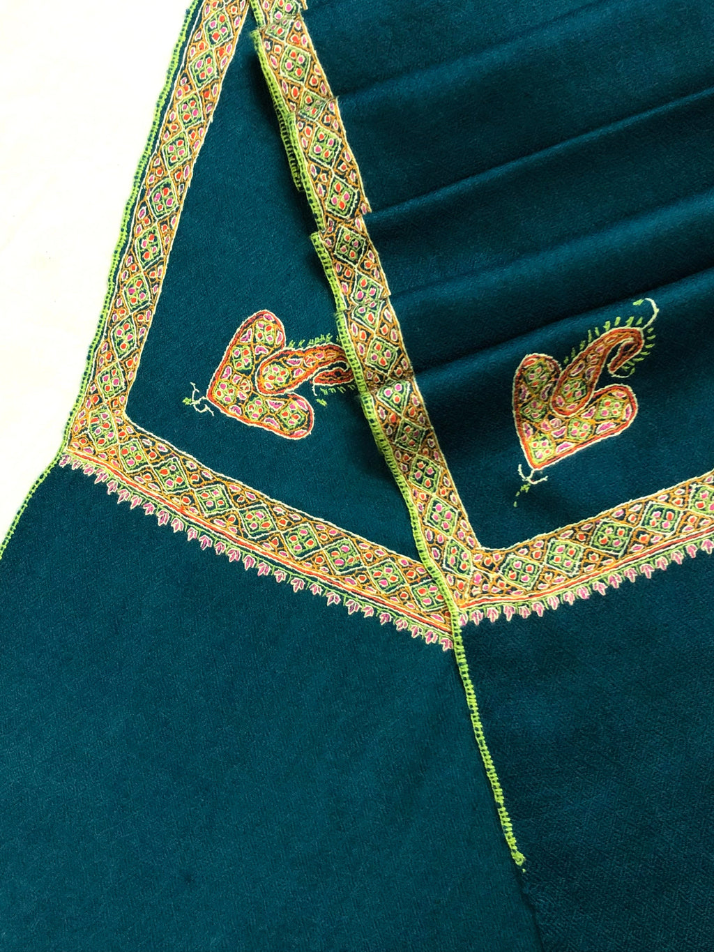 pashmina shawl for women Ocean depths sozni super fine hand Embroidered border handwoven real cashmere pashmina stole scarf shawl - Mehraj Crafts 