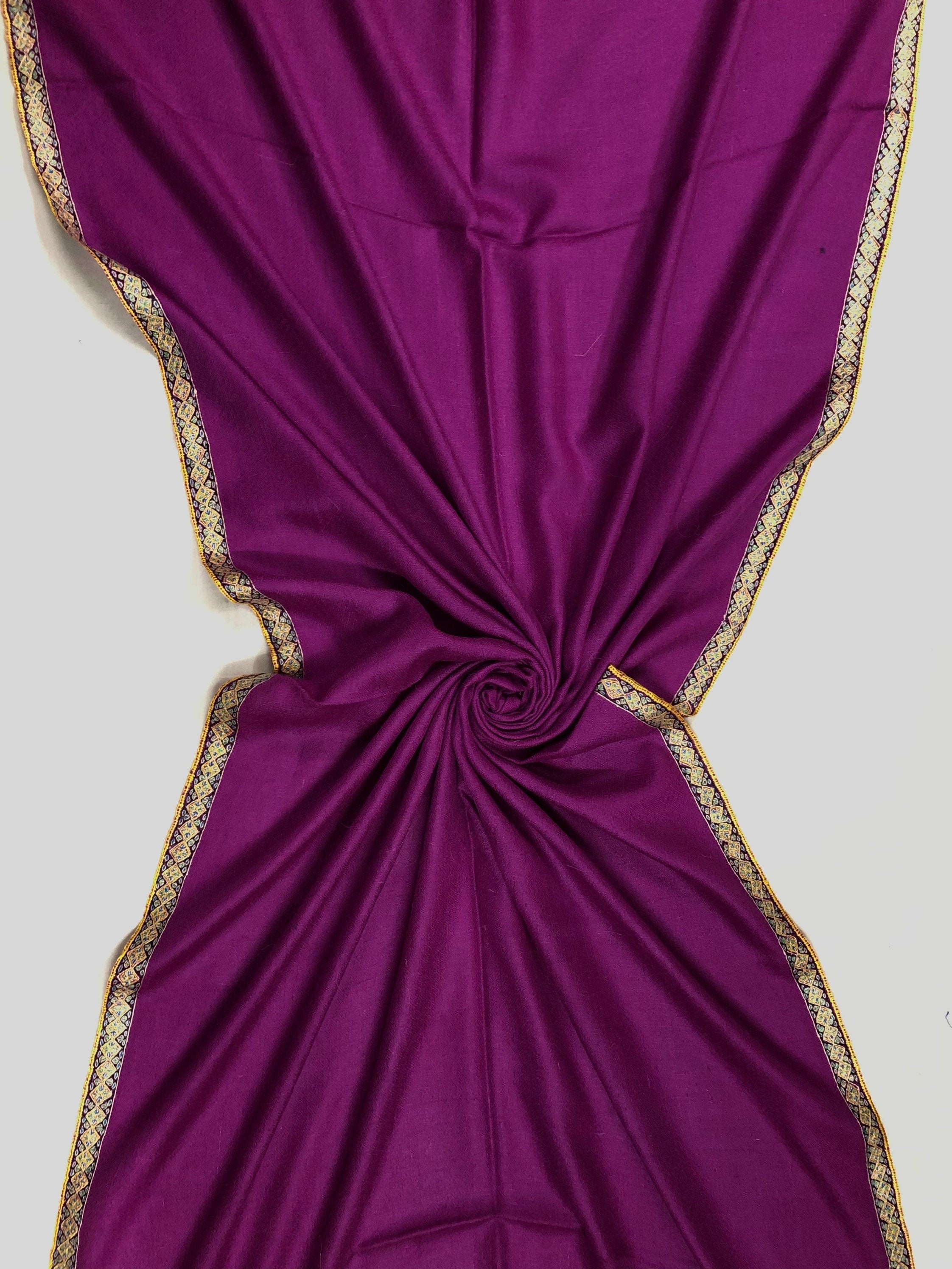 pashmina shawl for women Deep orchid sozni super fine hand Embroidered border handwoven real cashmere pashmina stole scarf shawl - Mehraj Crafts 
