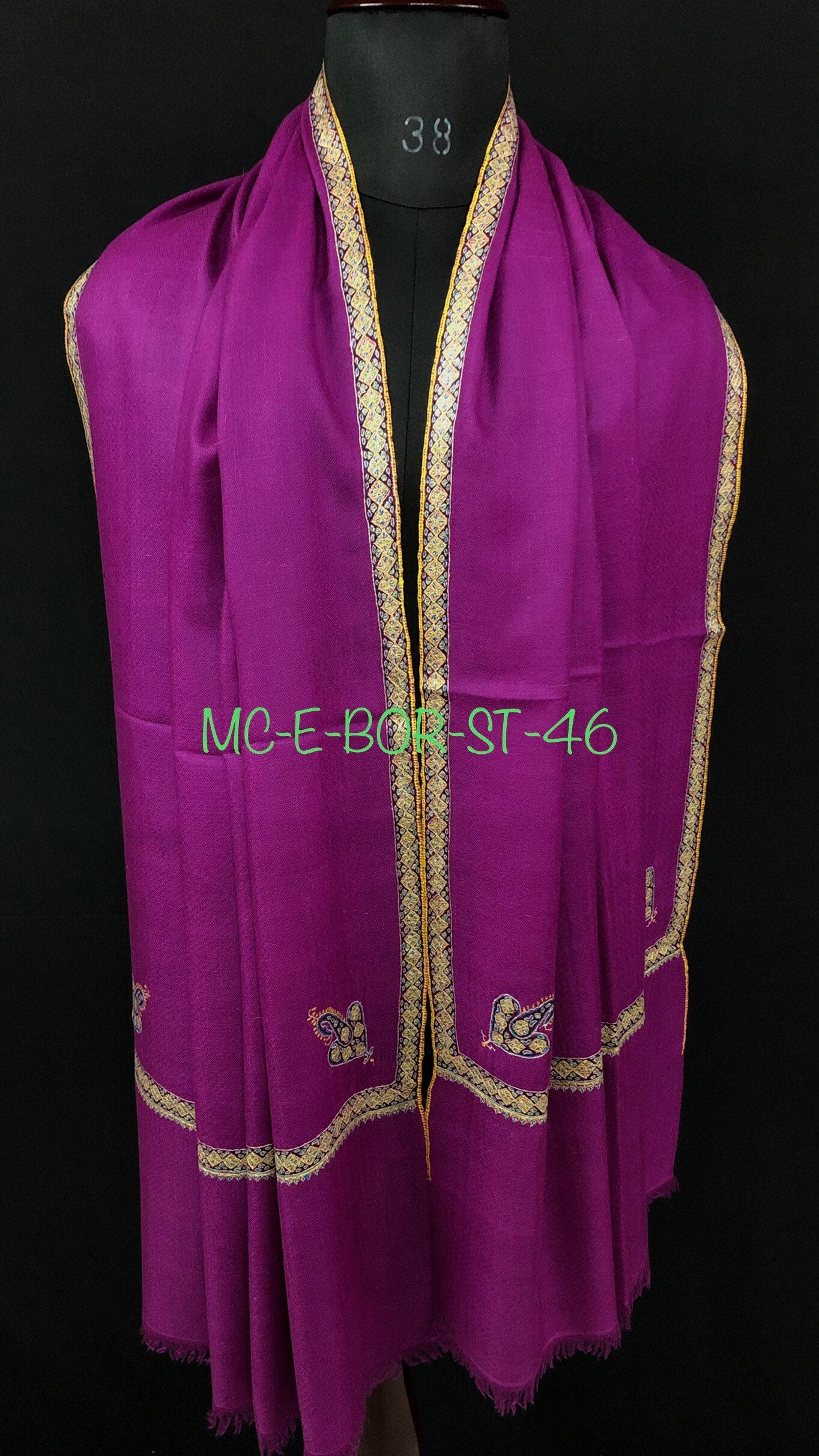 pashmina shawl for women Deep orchid sozni super fine hand Embroidered border handwoven real cashmere pashmina stole scarf shawl - Mehraj Crafts 