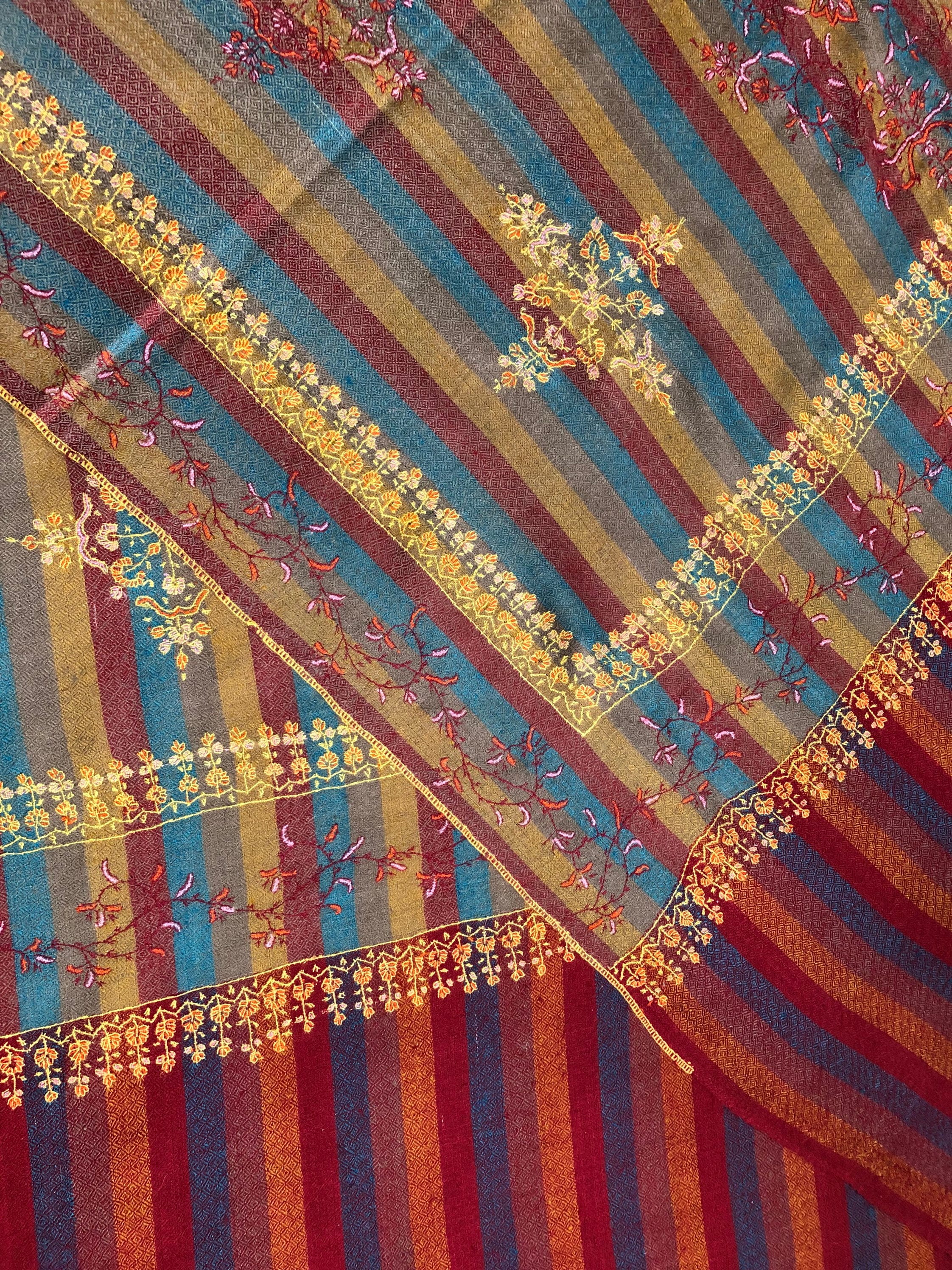 Pashmina cyber monday Multitrack pencil stripes modern design super micro fine hand embroidered real cashmere pashmina stole shawl - Mehraj Crafts 