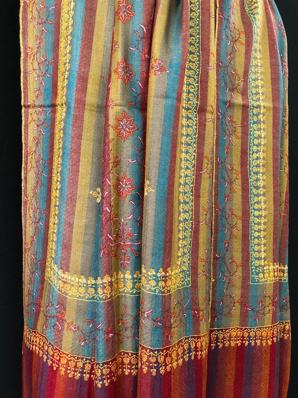 Pashmina cyber monday Multitrack pencil stripes modern design super micro fine hand embroidered real cashmere pashmina stole shawl - Mehraj Crafts 