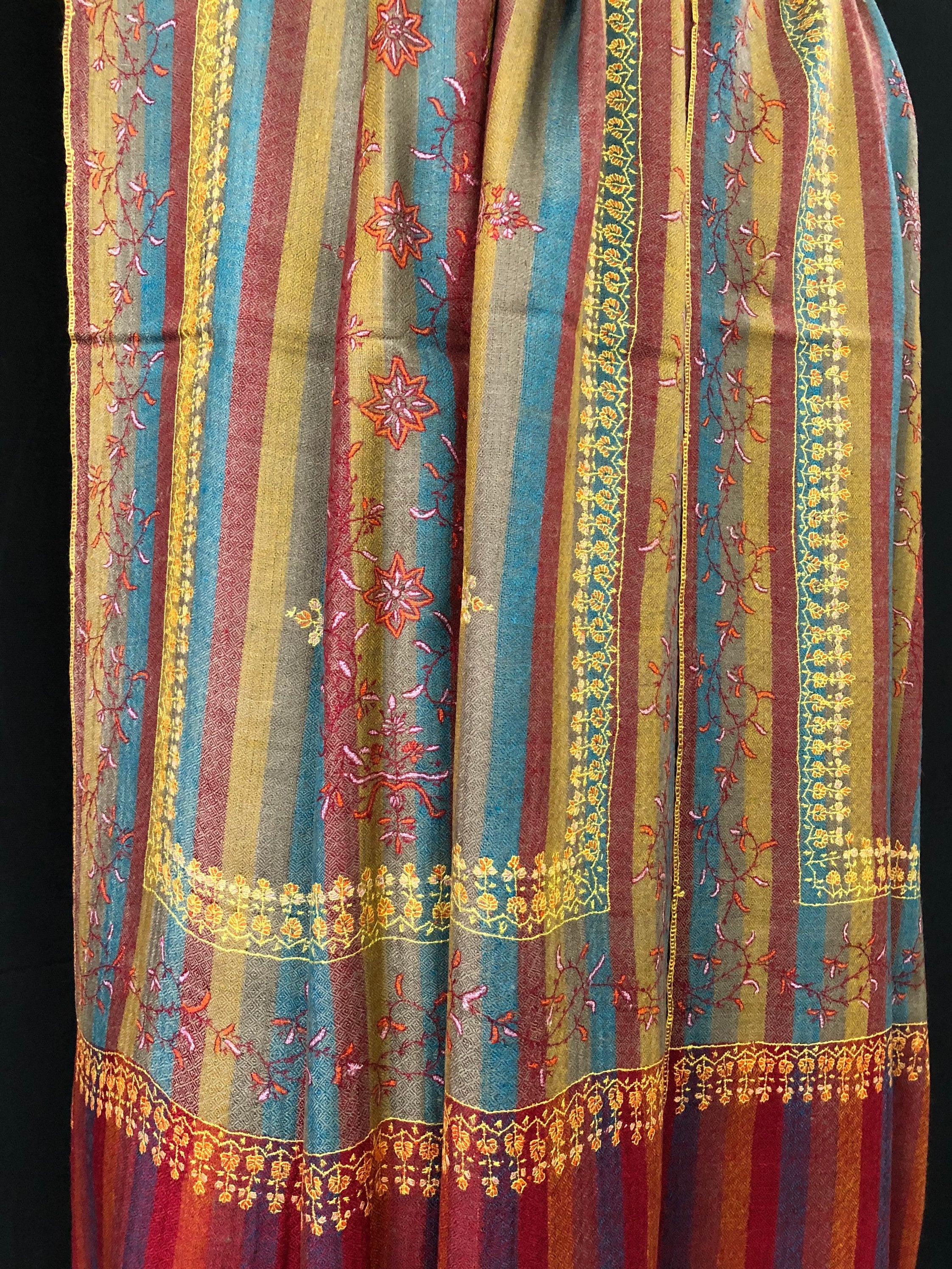 Pashmina cyber monday Multitrack pencil stripes modern design super micro fine hand embroidered real cashmere pashmina stole shawl - Mehraj Crafts 