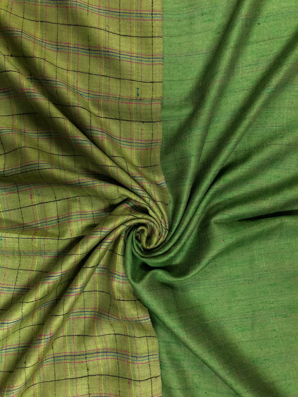 Greenery handwoven reversible checkered ladakhi real cashmere pashmina shawl wrap - Mehraj Crafts 