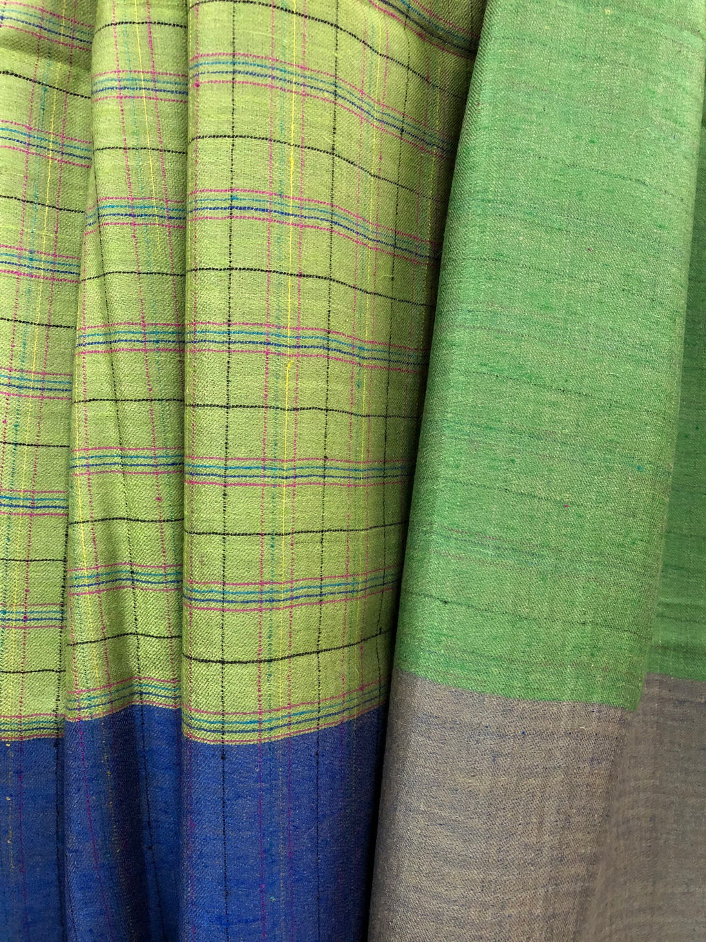 Greenery handwoven reversible checkered ladakhi real cashmere pashmina shawl wrap - Mehraj Crafts 