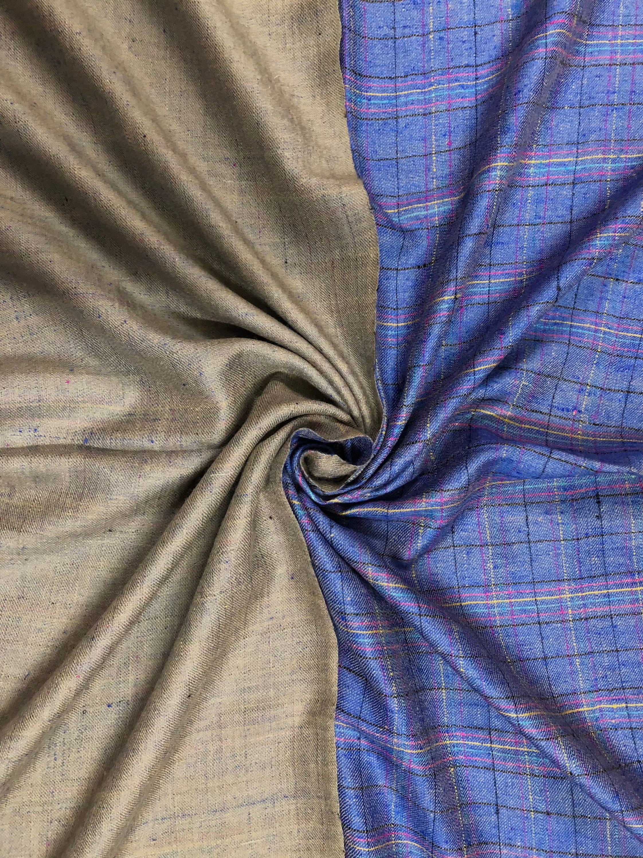 Reversible Pashmina shawlNautical blue check and taupe gray handwoven reversible  ladakhi real cashmere pashmina shawl wrap - Mehraj Crafts 