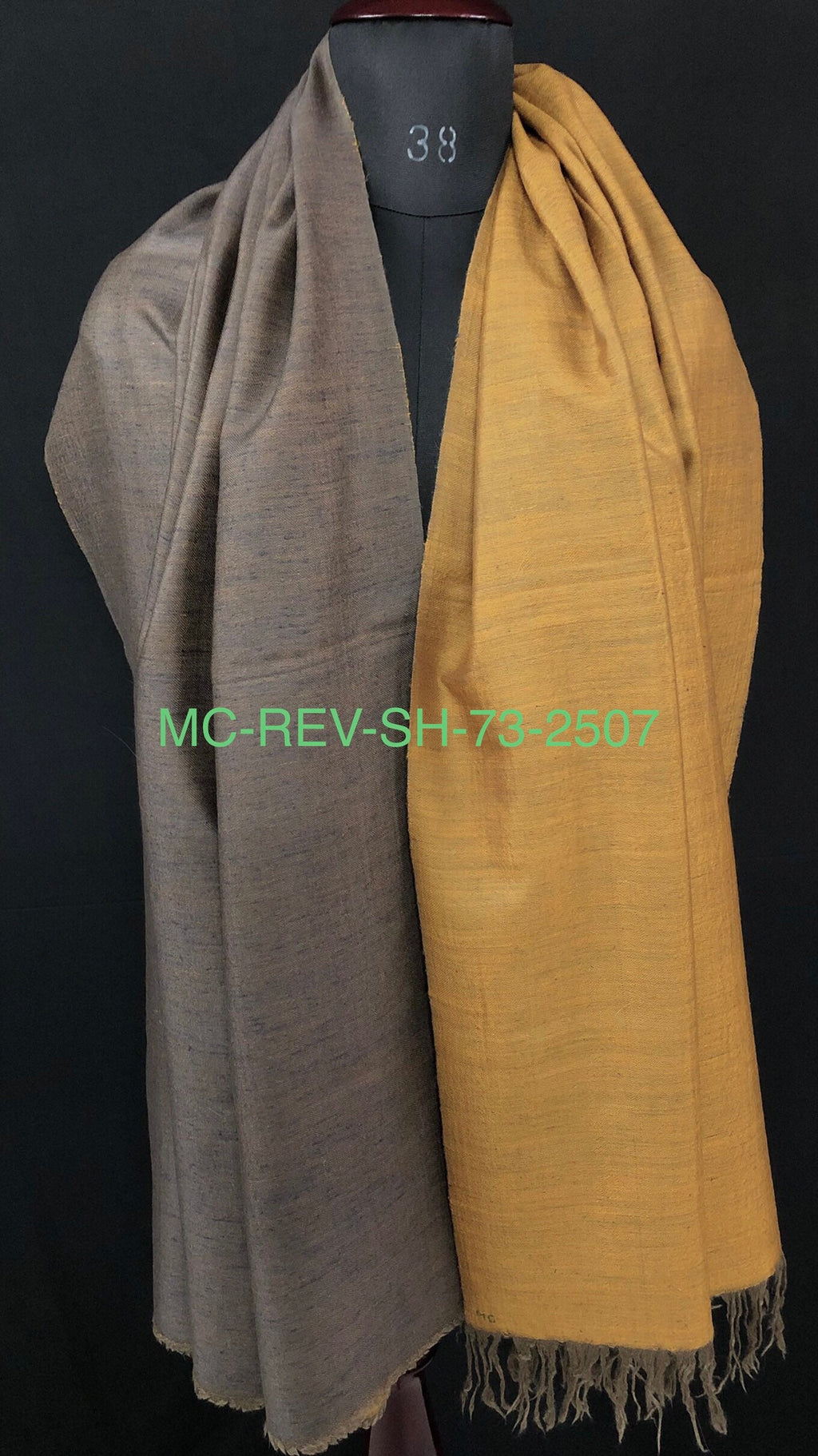 Handmade Reversible Pashmina shawlDark gull grey and amber gold handwoven reversible  ladakhi real cashmere pashmina shawl wrap - Mehraj Crafts 