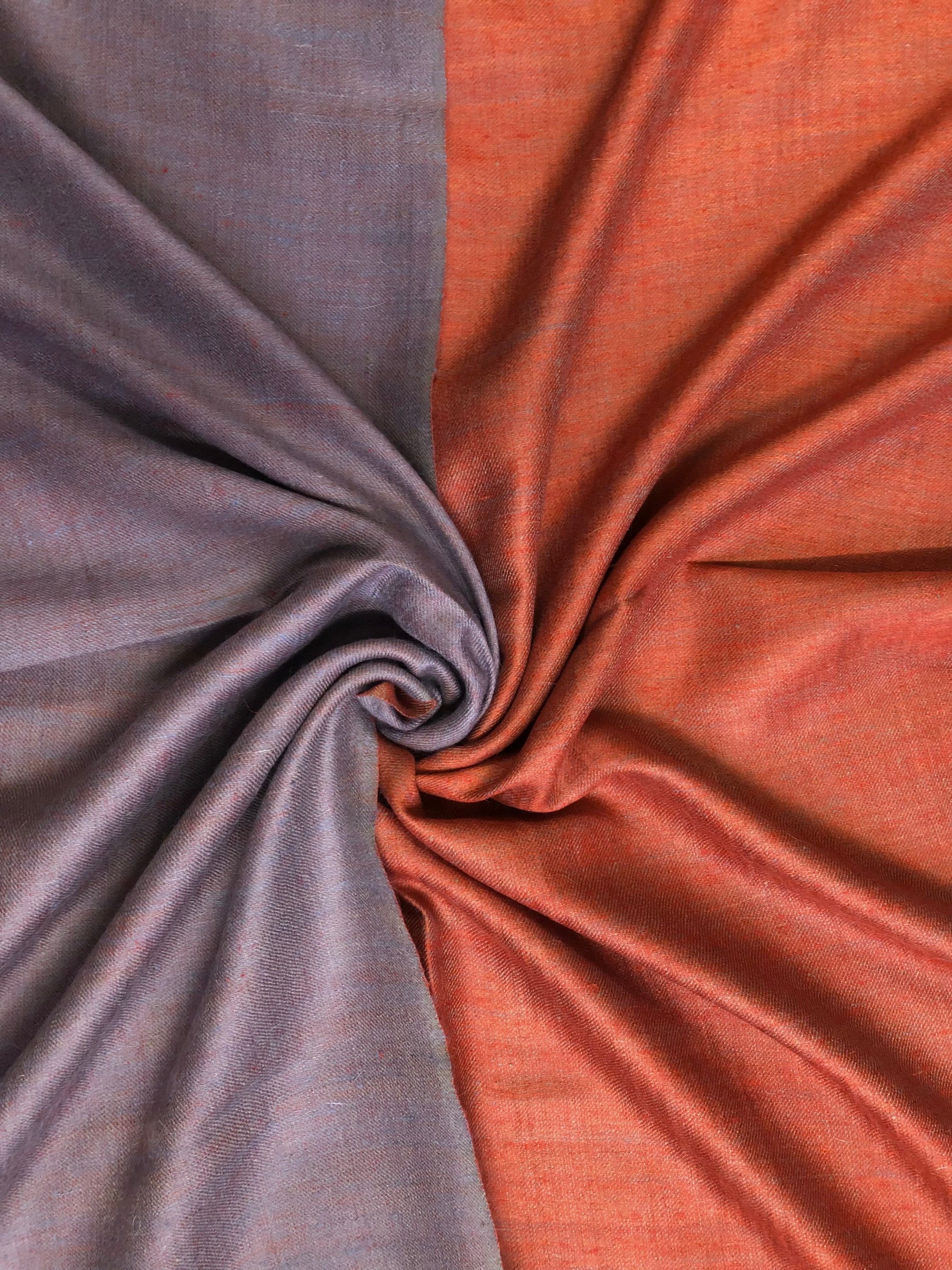 Handwoven Ladakhi Cashmere Pashmina Shawl: Lavender Grey & Orange Rust