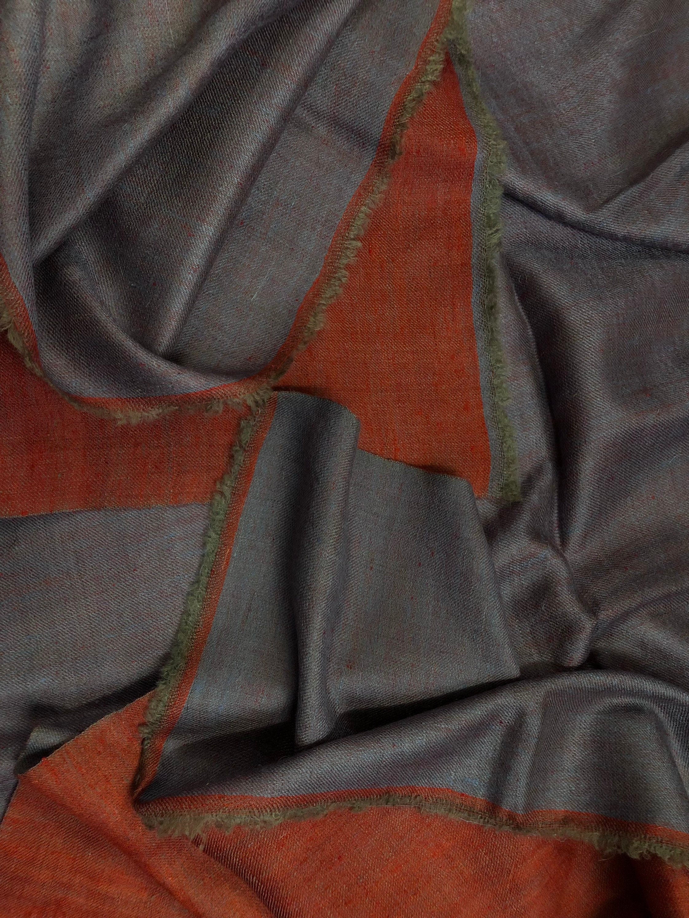 Boxing day Lavender grey and orange rust handwoven reversible  ladakhi real cashmere pashmina shawl wrap - Mehraj Crafts 