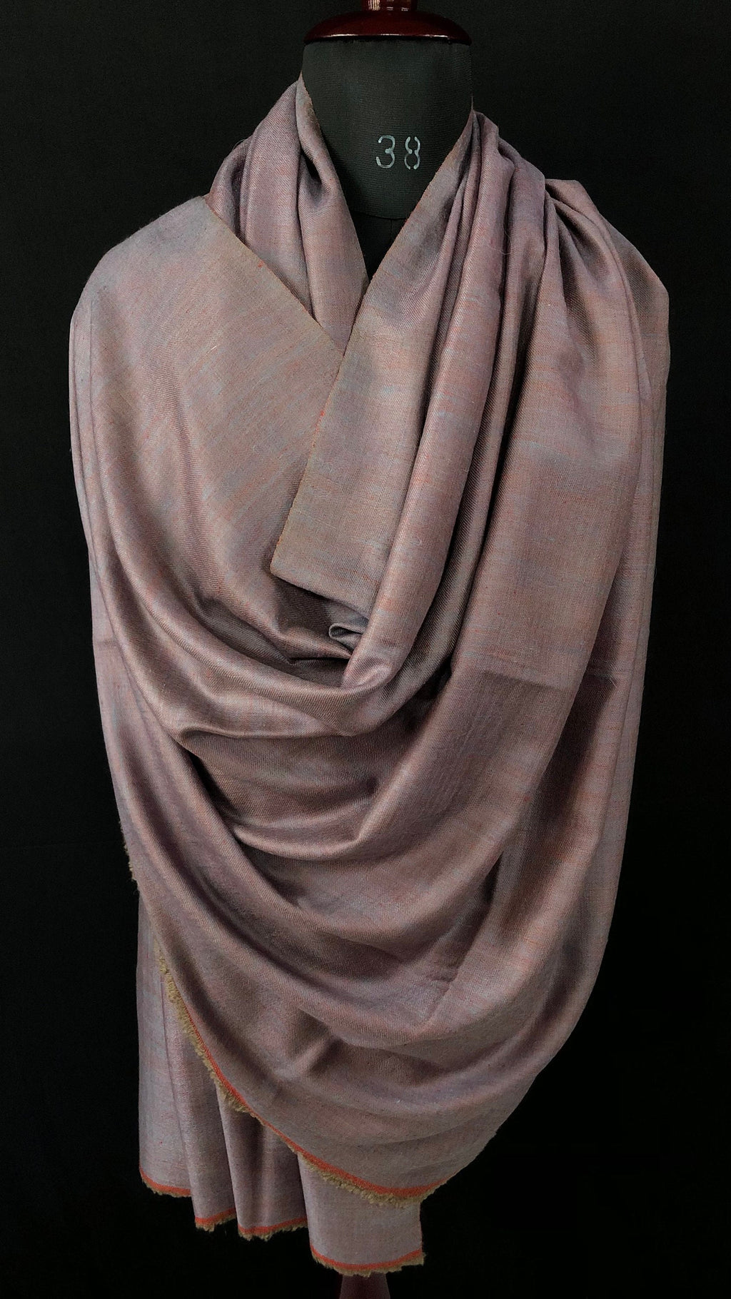 Handwoven Ladakhi Cashmere Pashmina Shawl: Lavender Grey & Orange Rust