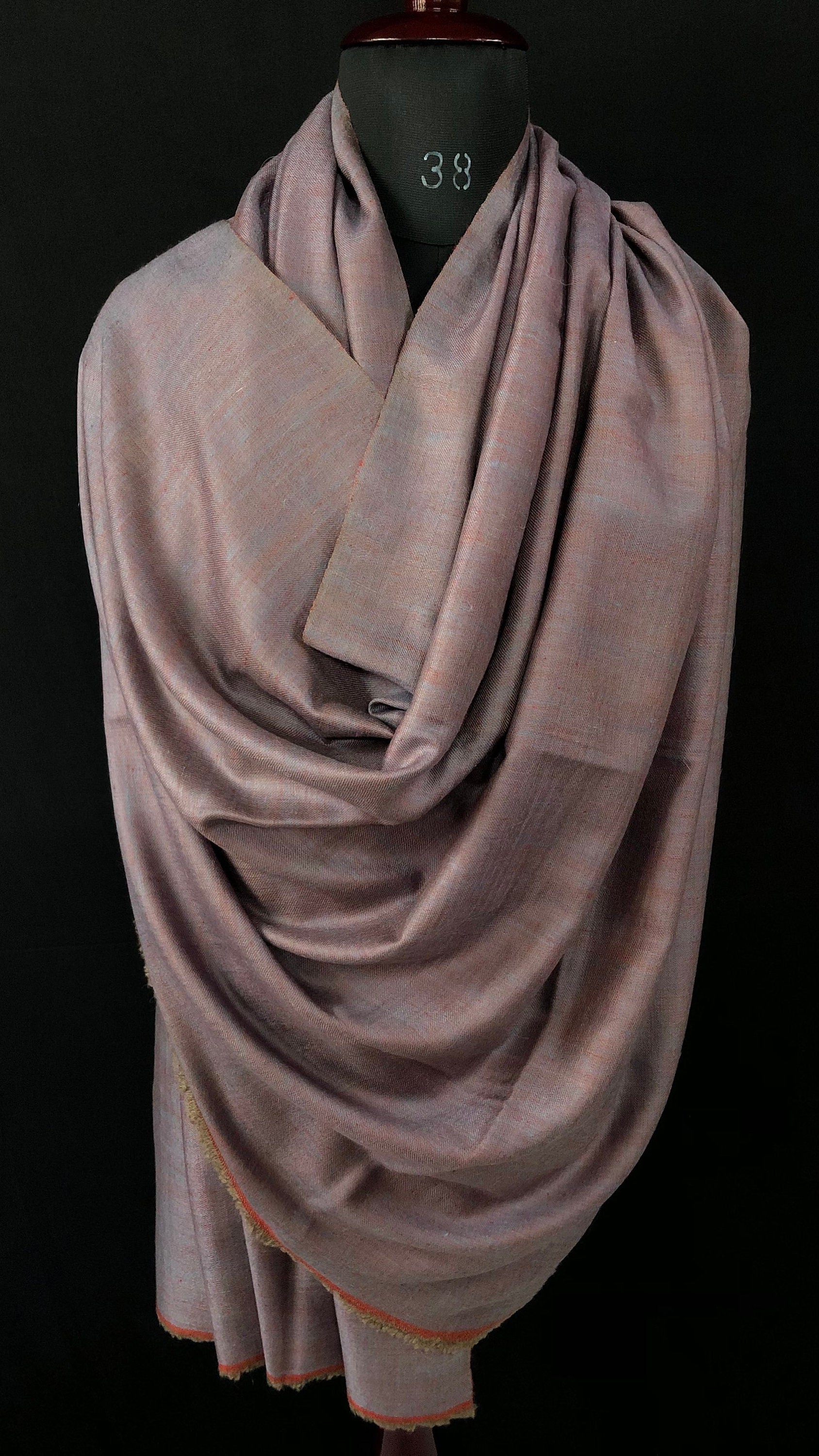 Handwoven Ladakhi Cashmere Pashmina Shawl: Lavender Grey & Orange Rust