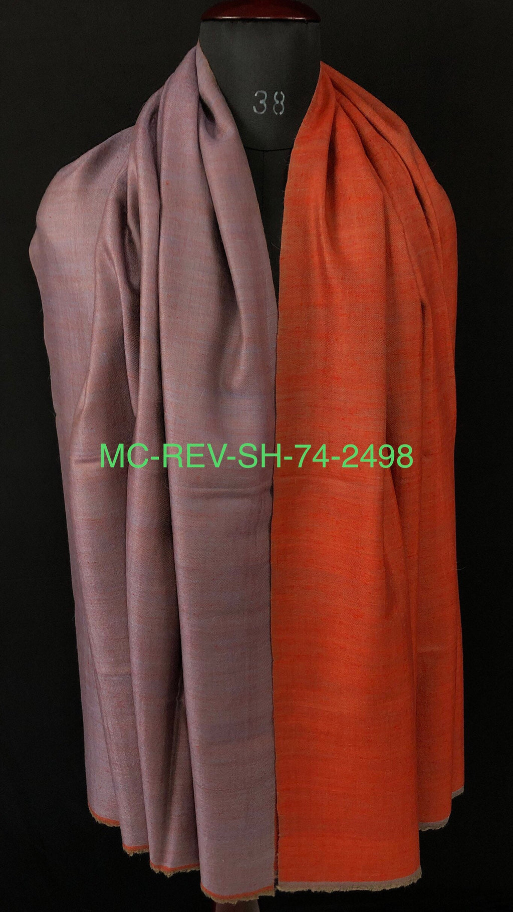 Boxing day Lavender grey and orange rust handwoven reversible  ladakhi real cashmere pashmina shawl wrap - Mehraj Crafts 