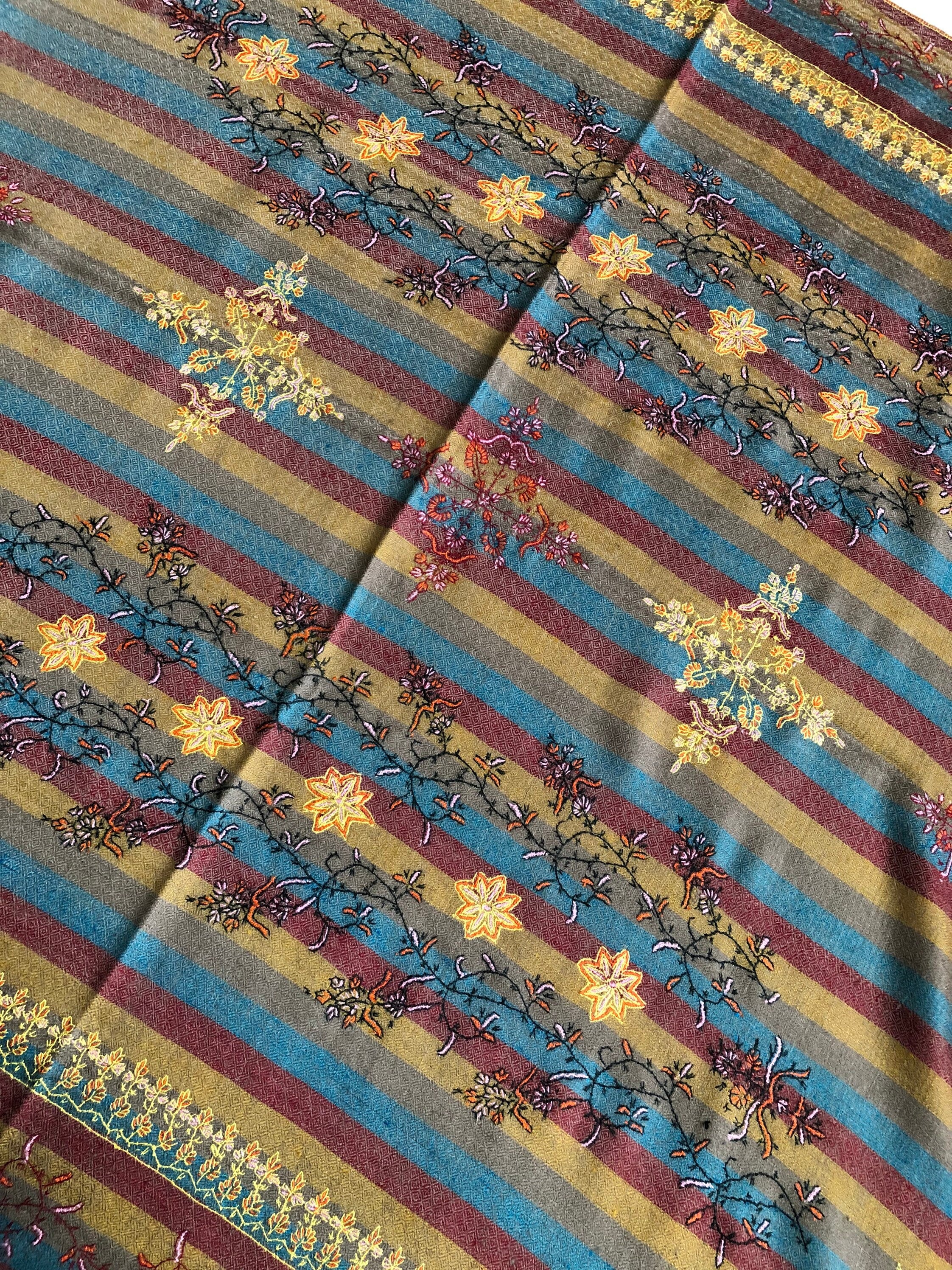 Pashmina cyber monday Multitrack pencil stripes modern design super micro fine hand embroidered real cashmere pashmina stole shawl - Mehraj Crafts 