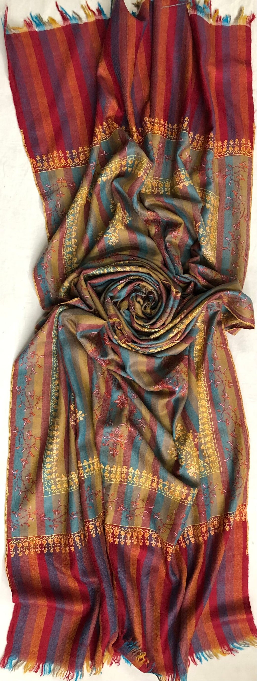 Pashmina cyber monday Multitrack pencil stripes modern design super micro fine hand embroidered real cashmere pashmina stole shawl - Mehraj Crafts 