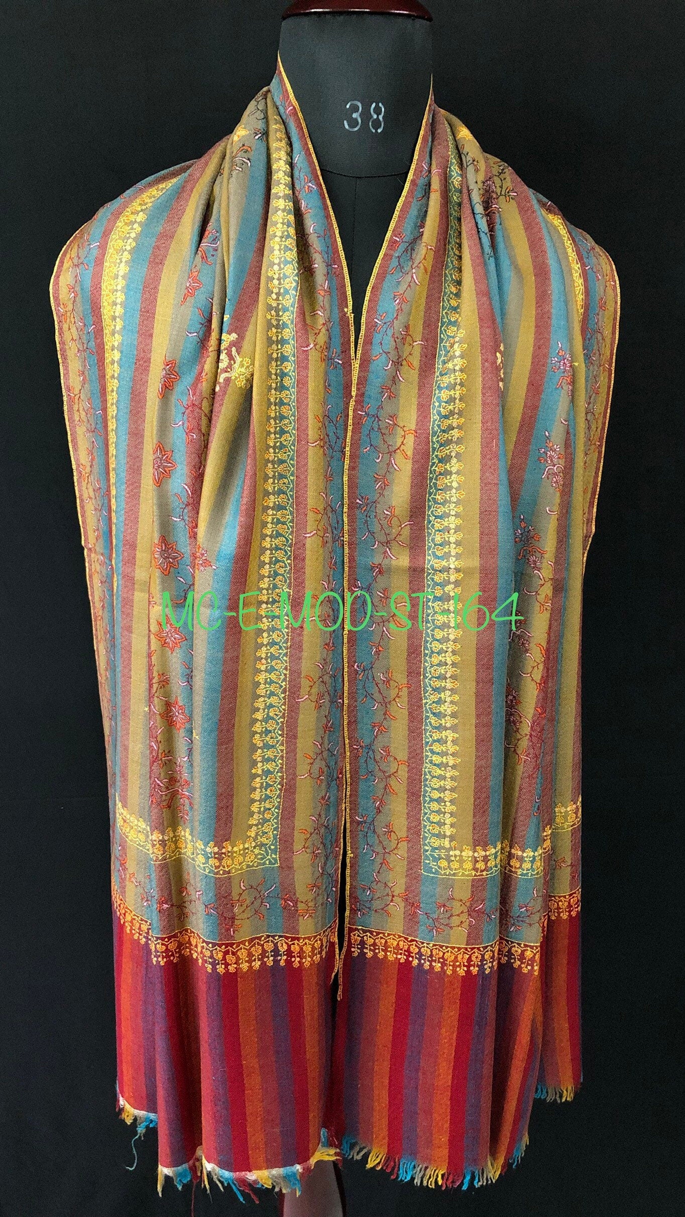 Pashmina cyber monday Multitrack pencil stripes modern design super micro fine hand embroidered real cashmere pashmina stole shawl - Mehraj Crafts 