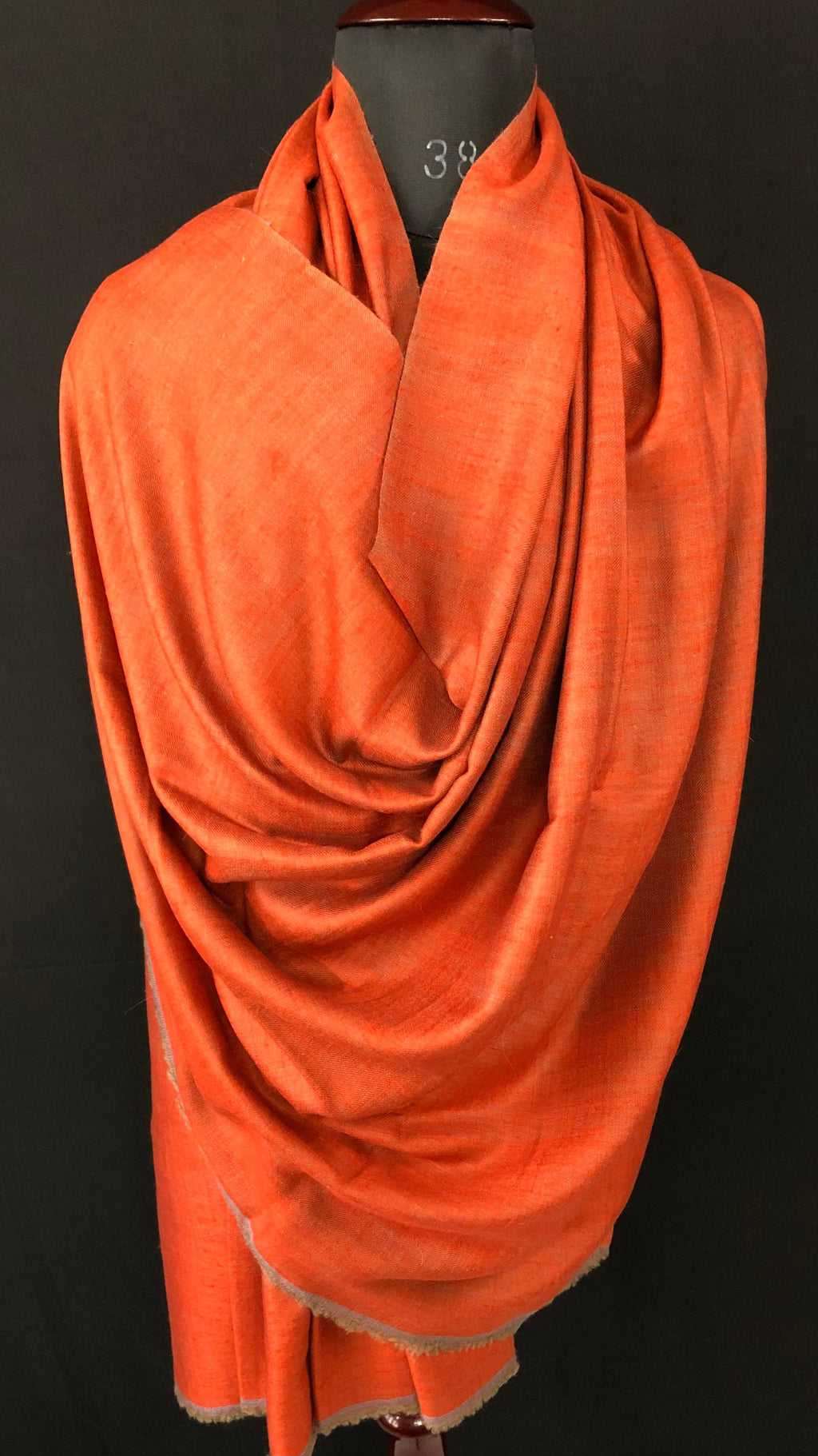 Handwoven Ladakhi Cashmere Pashmina Shawl: Lavender Grey & Orange Rust