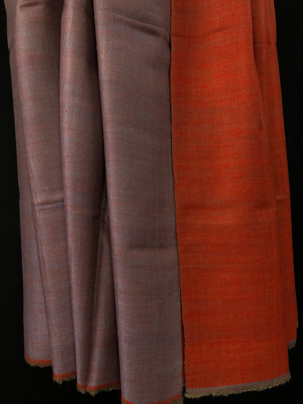 Handwoven Ladakhi Cashmere Pashmina Shawl: Lavender Grey & Orange Rust