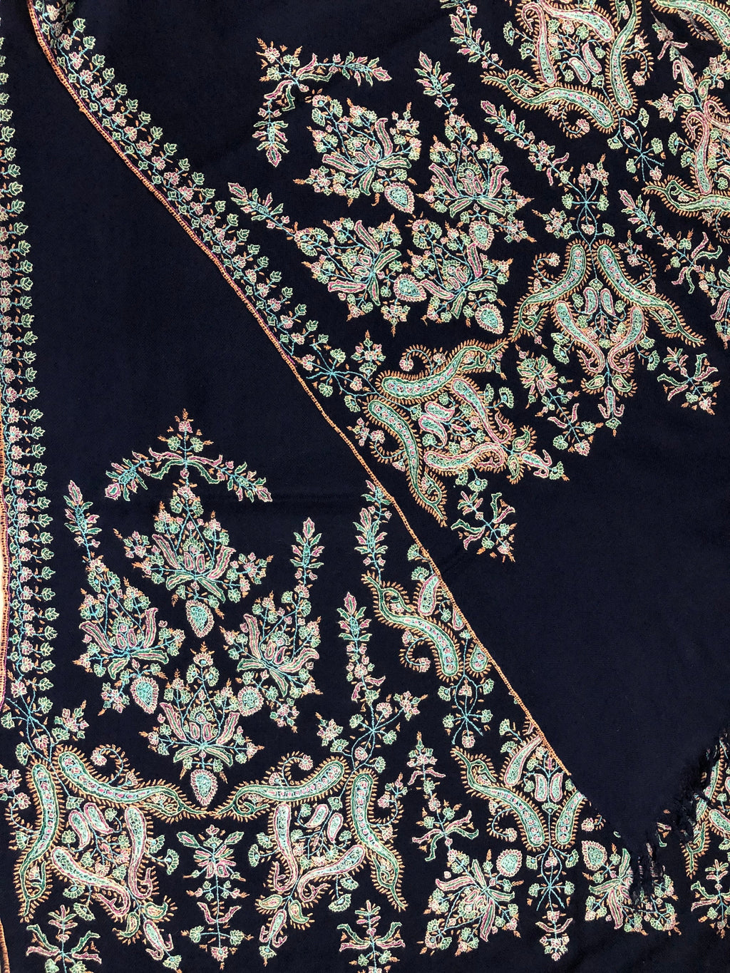 GI Sozani Certified Kashmir Pashmina cyber monday Medieval blue exclusive embroidery palla real cashmere pashmina scarf - Mehraj Crafts 