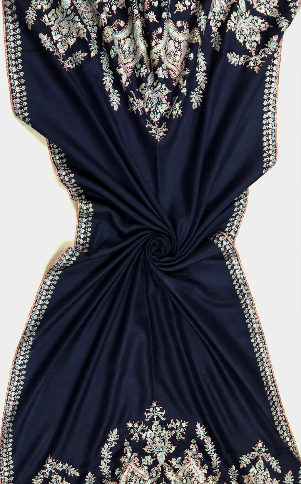 GI Sozani Certified Kashmir Pashmina cyber monday Medieval blue exclusive embroidery palla real cashmere pashmina scarf - Mehraj Crafts 