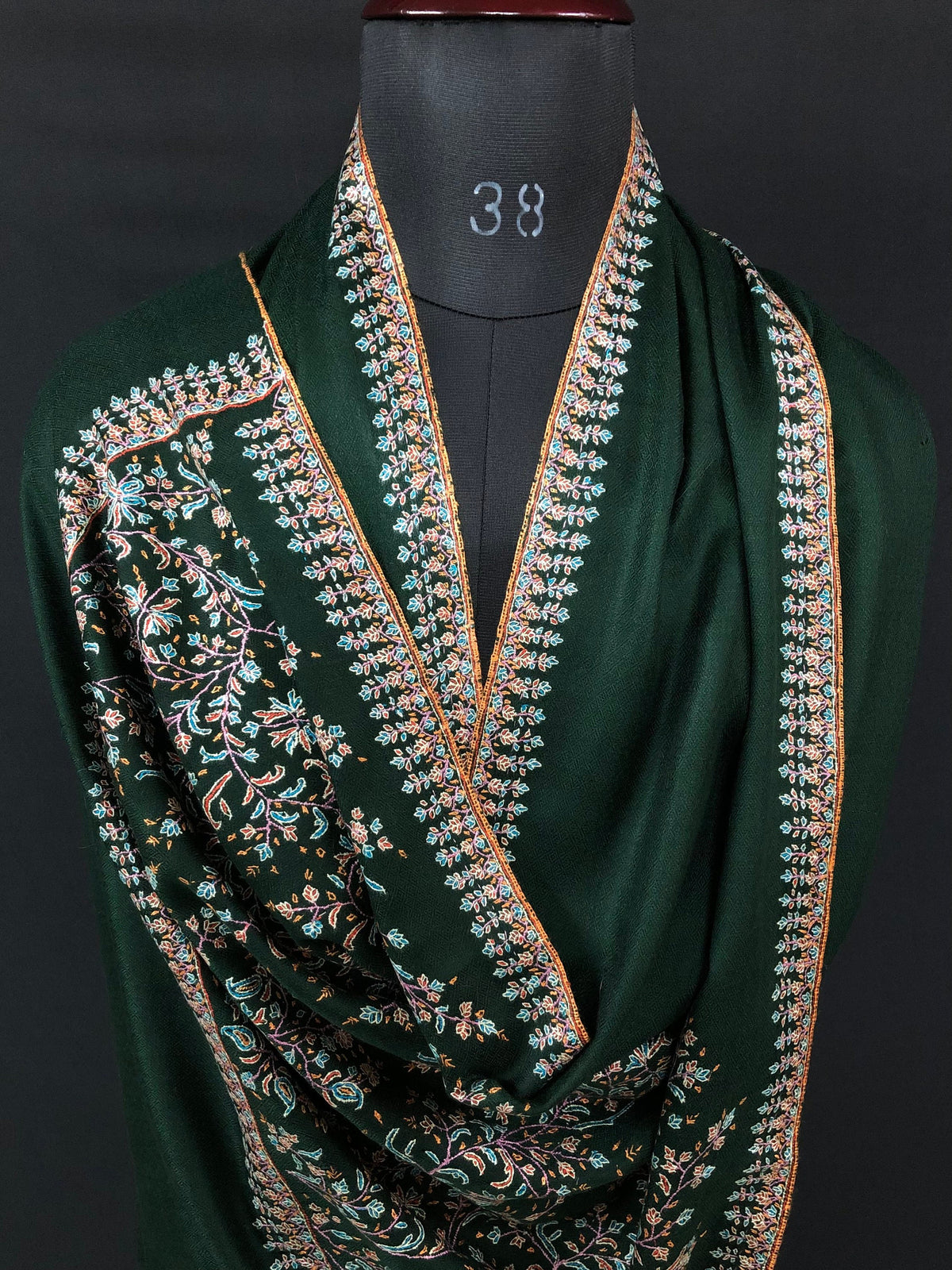 father of bride gift from daughter Emerald green exquisite embroidery palla handcrafted real cashmere pashmina stole scarf shawl - Mehraj Crafts 