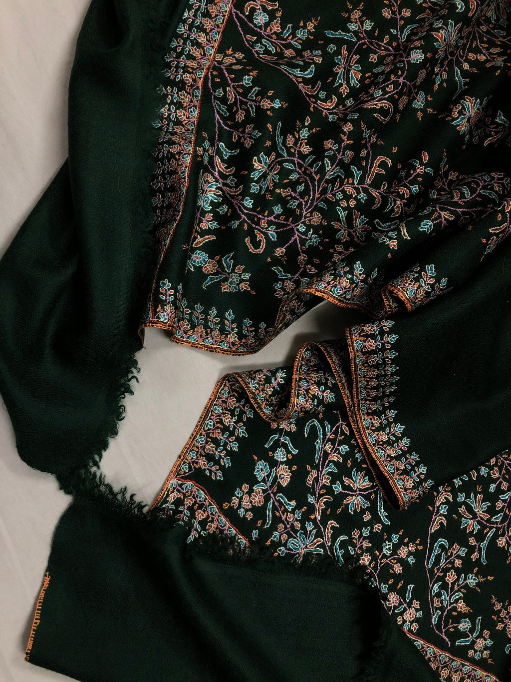 father of bride gift from daughter Emerald green exquisite embroidery palla handcrafted real cashmere pashmina stole scarf shawl - Mehraj Crafts 