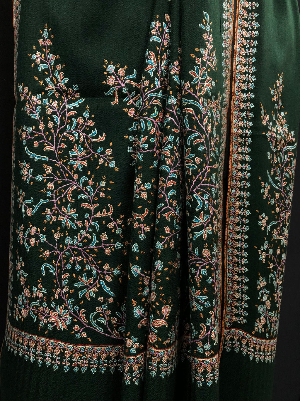 father of bride gift from daughter Emerald green exquisite embroidery palla handcrafted real cashmere pashmina stole scarf shawl - Mehraj Crafts 