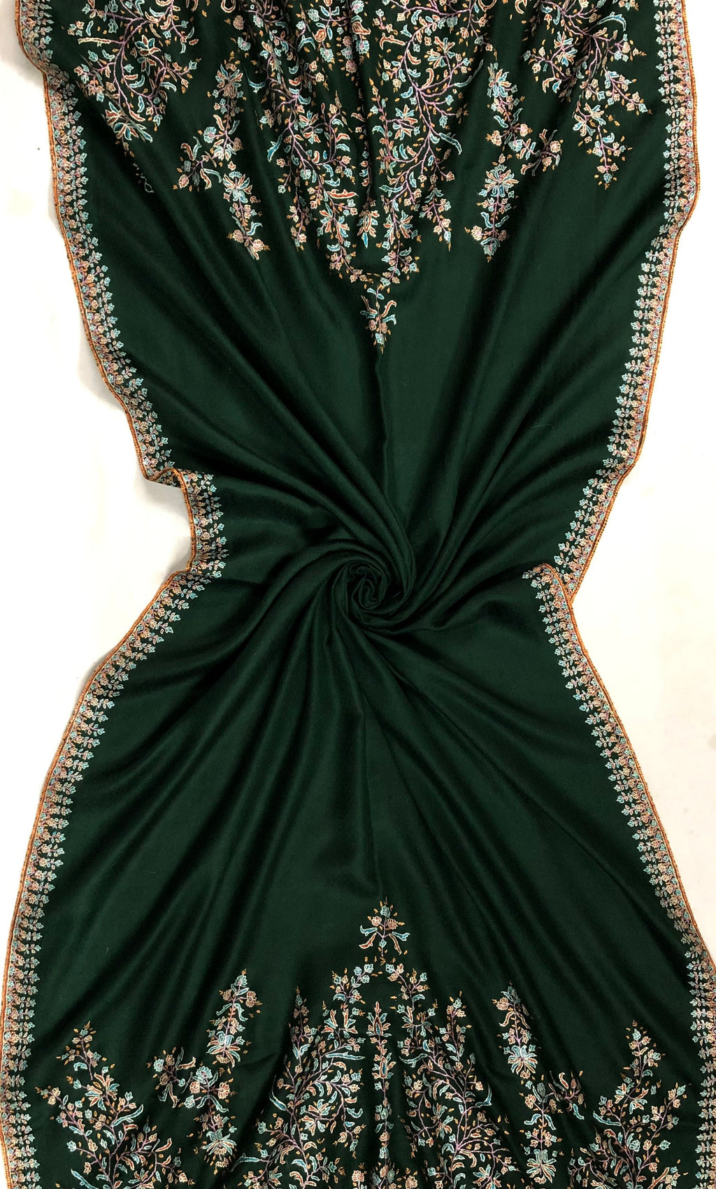 father of bride gift from daughter Emerald green exquisite embroidery palla handcrafted real cashmere pashmina stole scarf shawl - Mehraj Crafts 