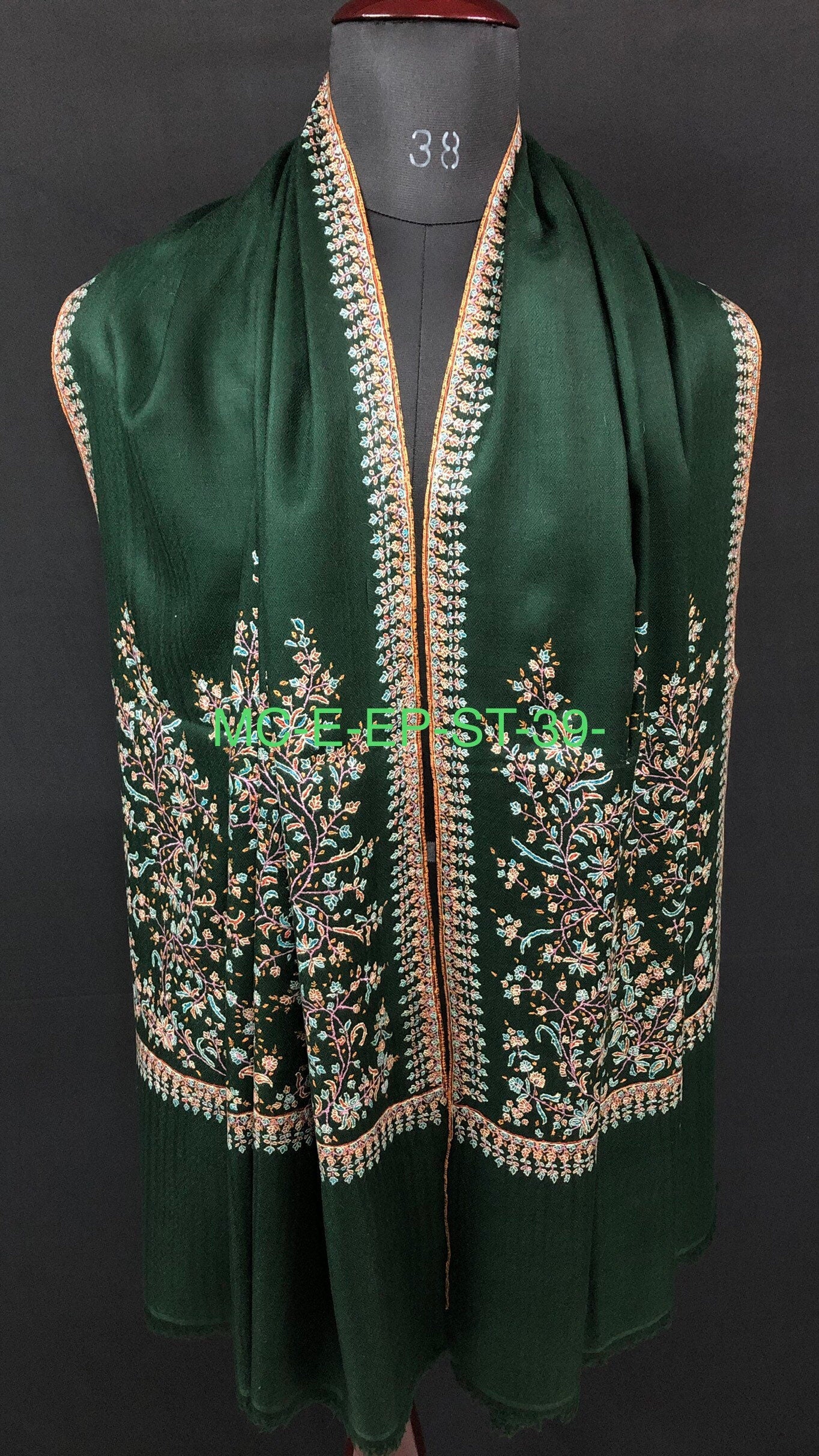 father of bride gift from daughter Emerald green exquisite embroidery palla handcrafted real cashmere pashmina stole scarf shawl - Mehraj Crafts 