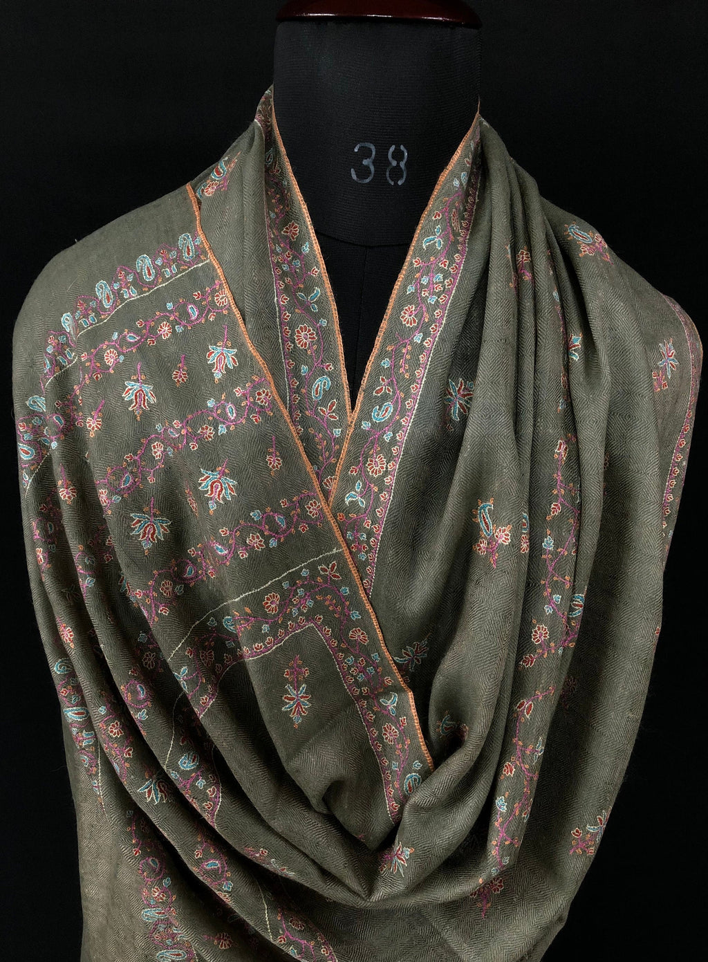 Gift father Sea grass super micro fine embroidered modern design handcrafted real cashmere pashmina stole - Mehraj Crafts 