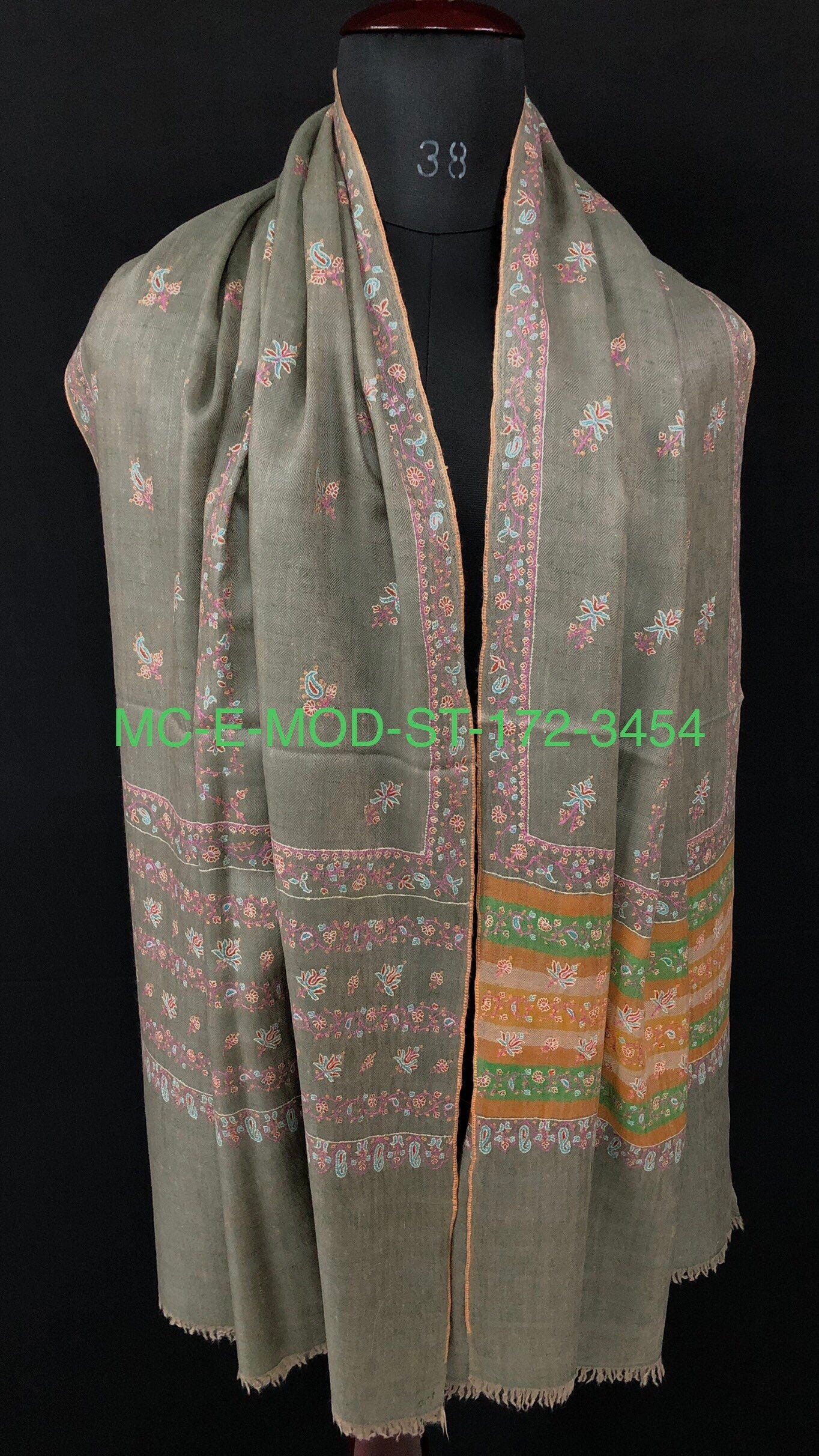 Gift father Sea grass super micro fine embroidered modern design handcrafted real cashmere pashmina stole - Mehraj Crafts 