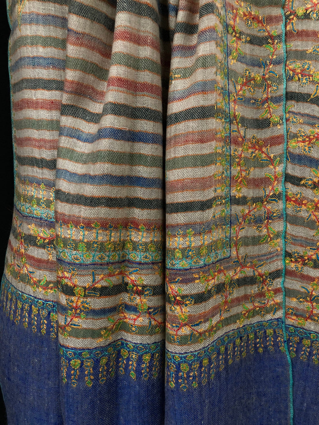 Handmade Gift Multicoloured stripes super micro fine embroidered modern design handcrafted real cashmere pashmina stole shawl - Mehraj Crafts 