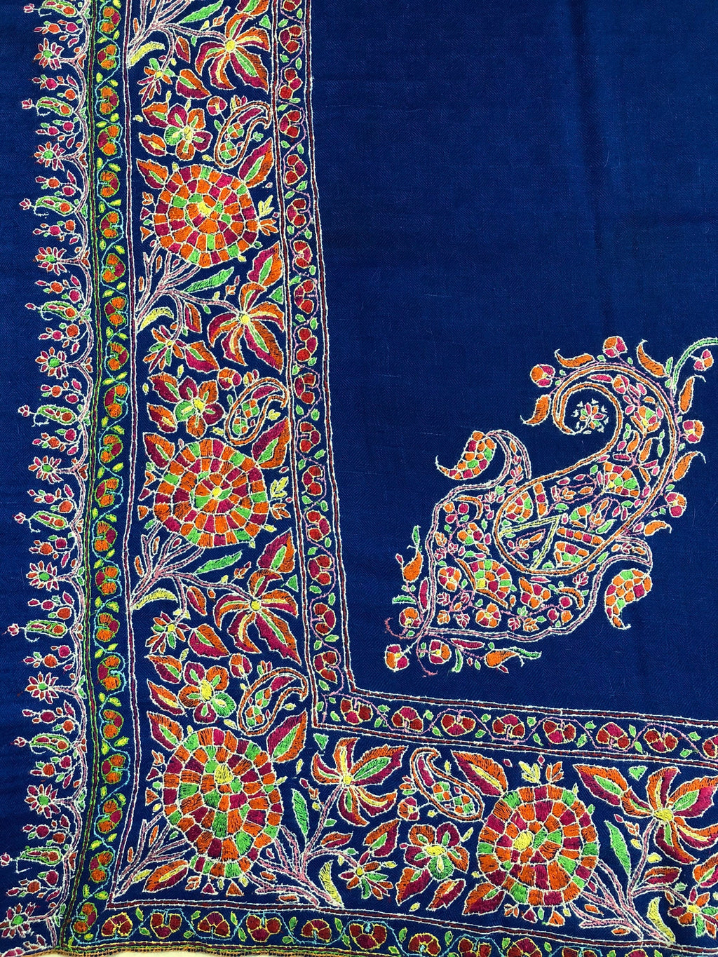 GI Certified Royal Blue Toronto Maple Leafs Extremely Fine Embroidery Handcrafted Real Cashmere Pashmina Shawl - Mehraj Crafts 