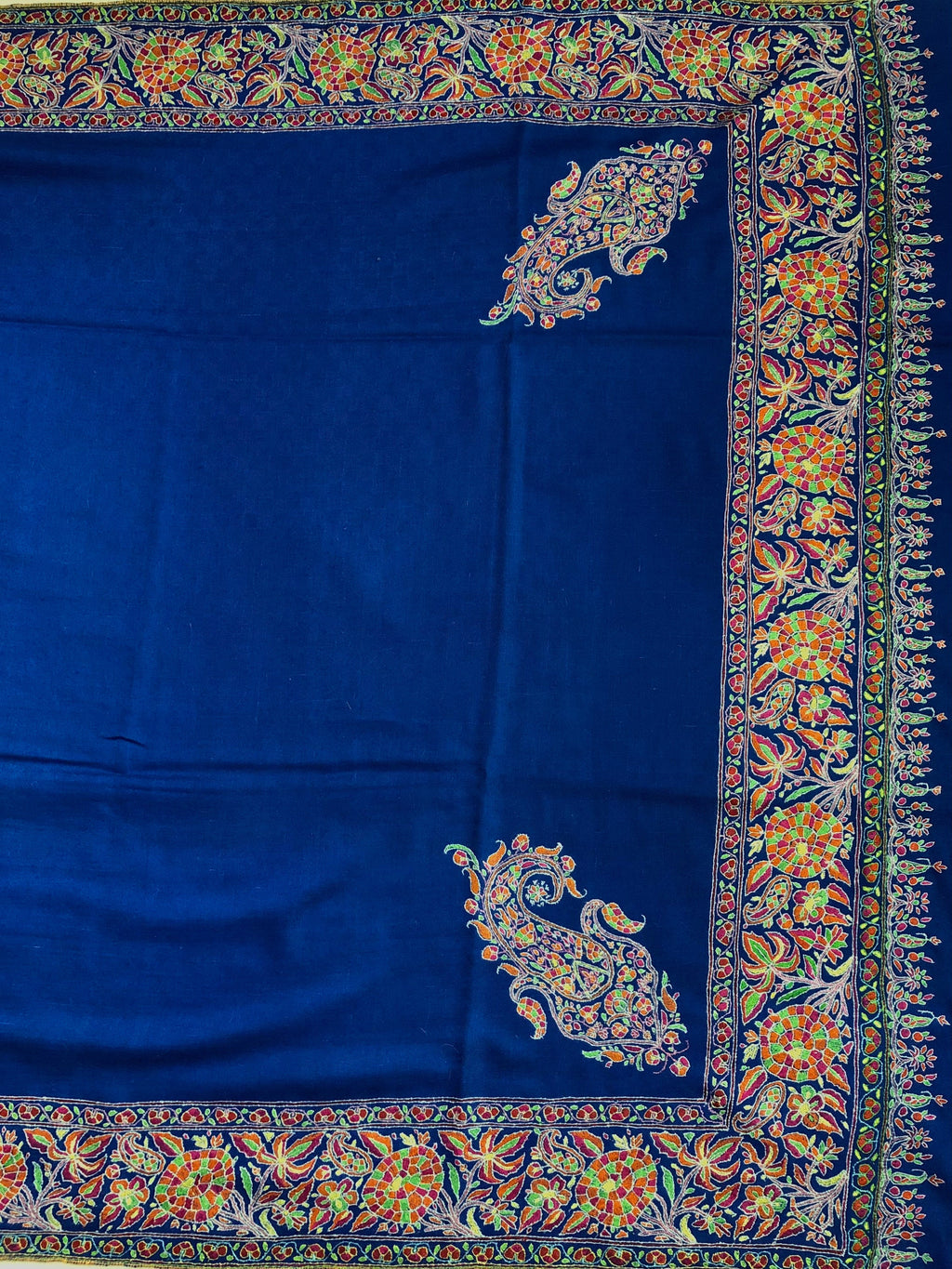 GI Certified Royal Blue Toronto Maple Leafs Extremely Fine Embroidery Handcrafted Real Cashmere Pashmina Shawl - Mehraj Crafts 