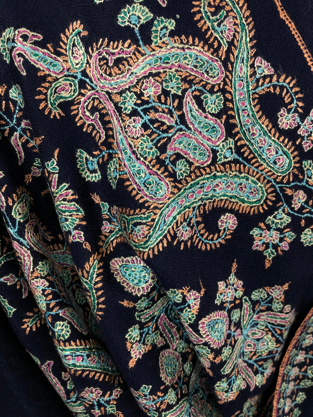 GI Sozani Certified Kashmir Pashmina cyber monday Medieval blue exclusive embroidery palla real cashmere pashmina scarf - Mehraj Crafts 