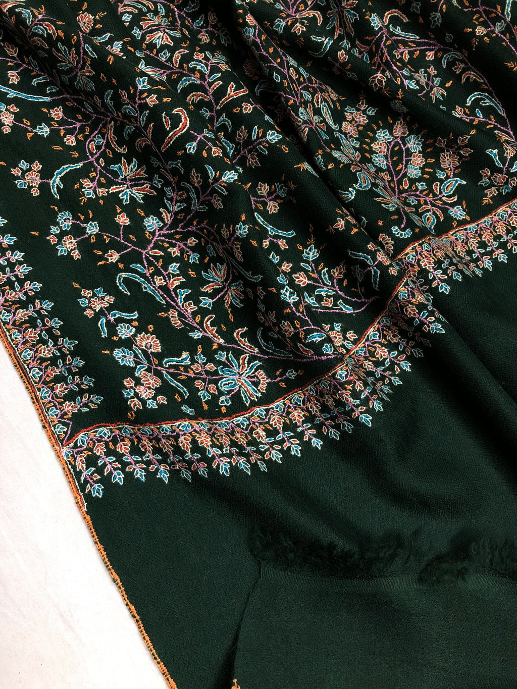 father of bride gift from daughter Emerald green exquisite embroidery palla handcrafted real cashmere pashmina stole scarf shawl - Mehraj Crafts 