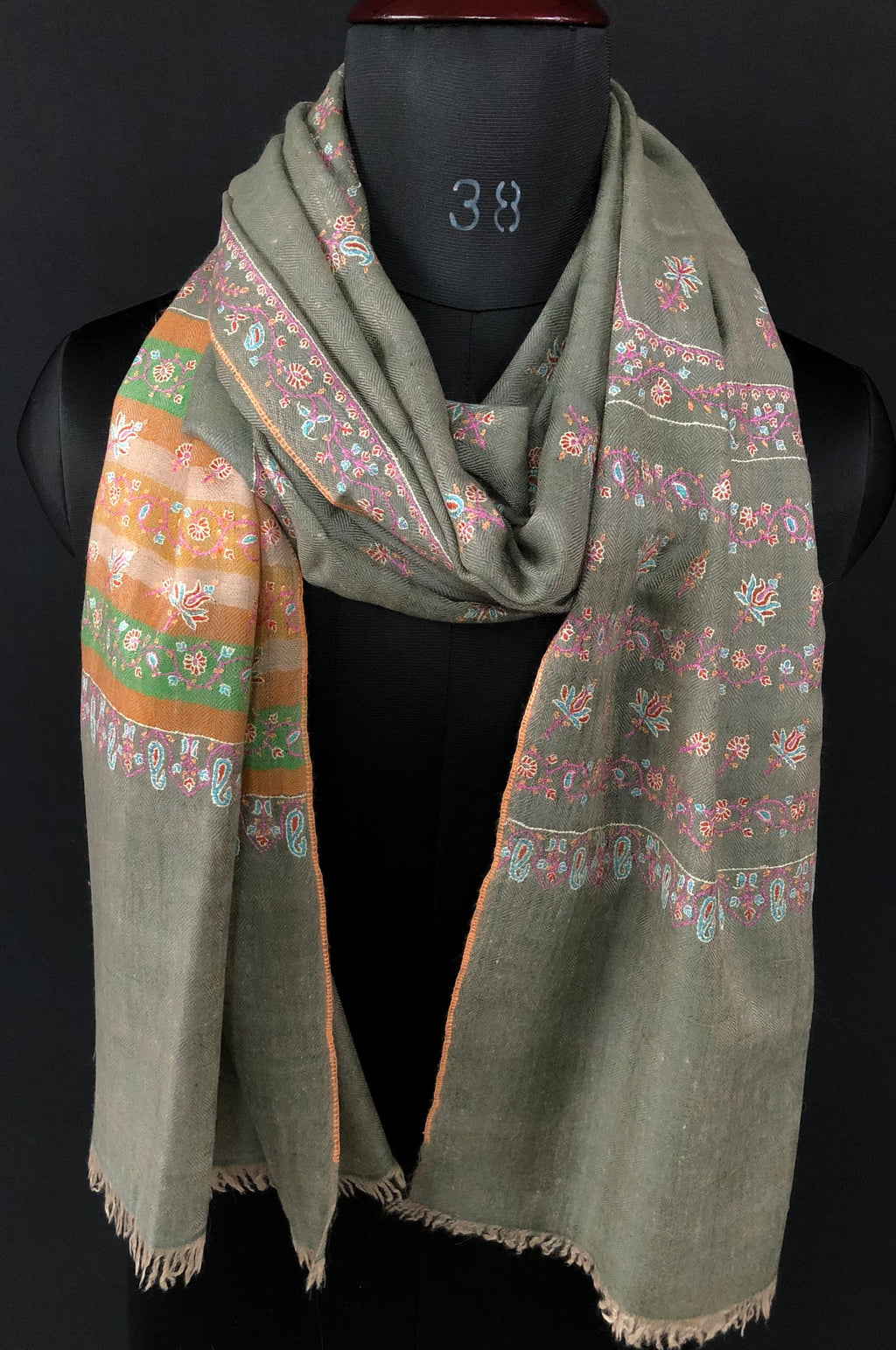 Gift father Sea grass super micro fine embroidered modern design handcrafted real cashmere pashmina stole - Mehraj Crafts 