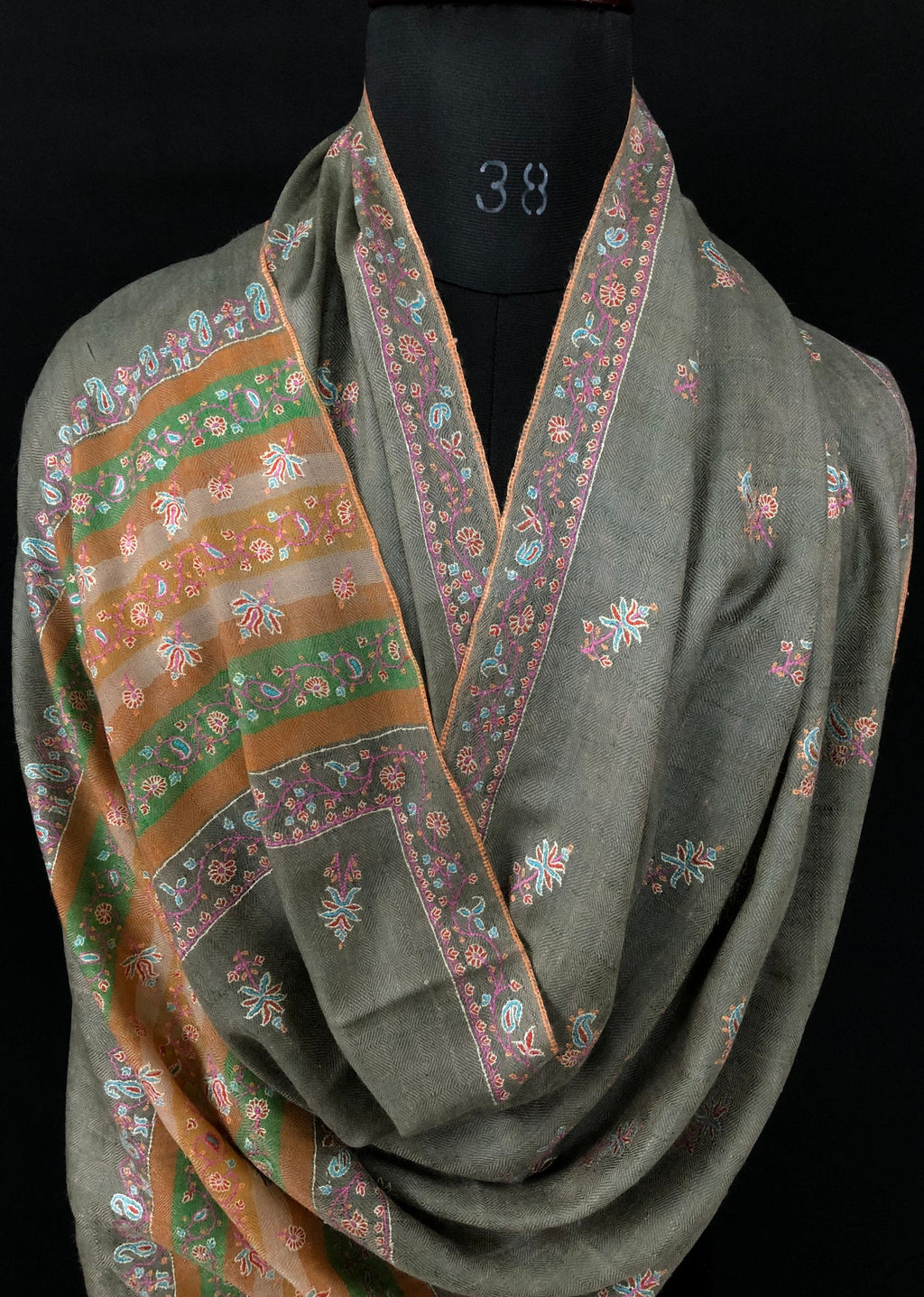 Gift father Sea grass super micro fine embroidered modern design handcrafted real cashmere pashmina stole - Mehraj Crafts 