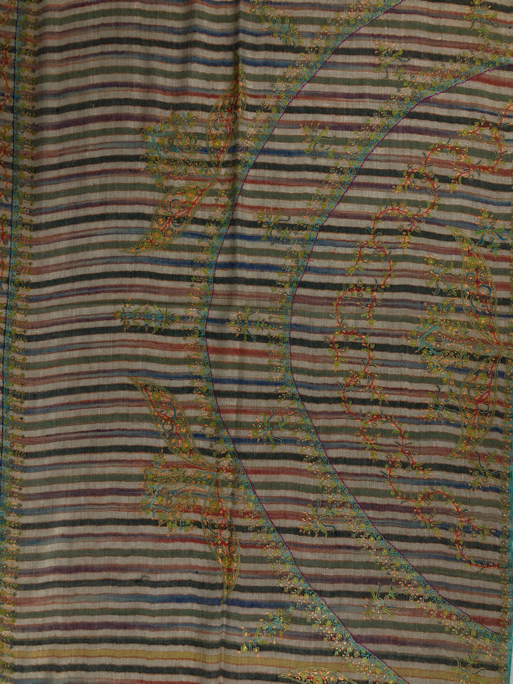 Handmade Gift Multicoloured stripes super micro fine embroidered modern design handcrafted real cashmere pashmina stole shawl - Mehraj Crafts 