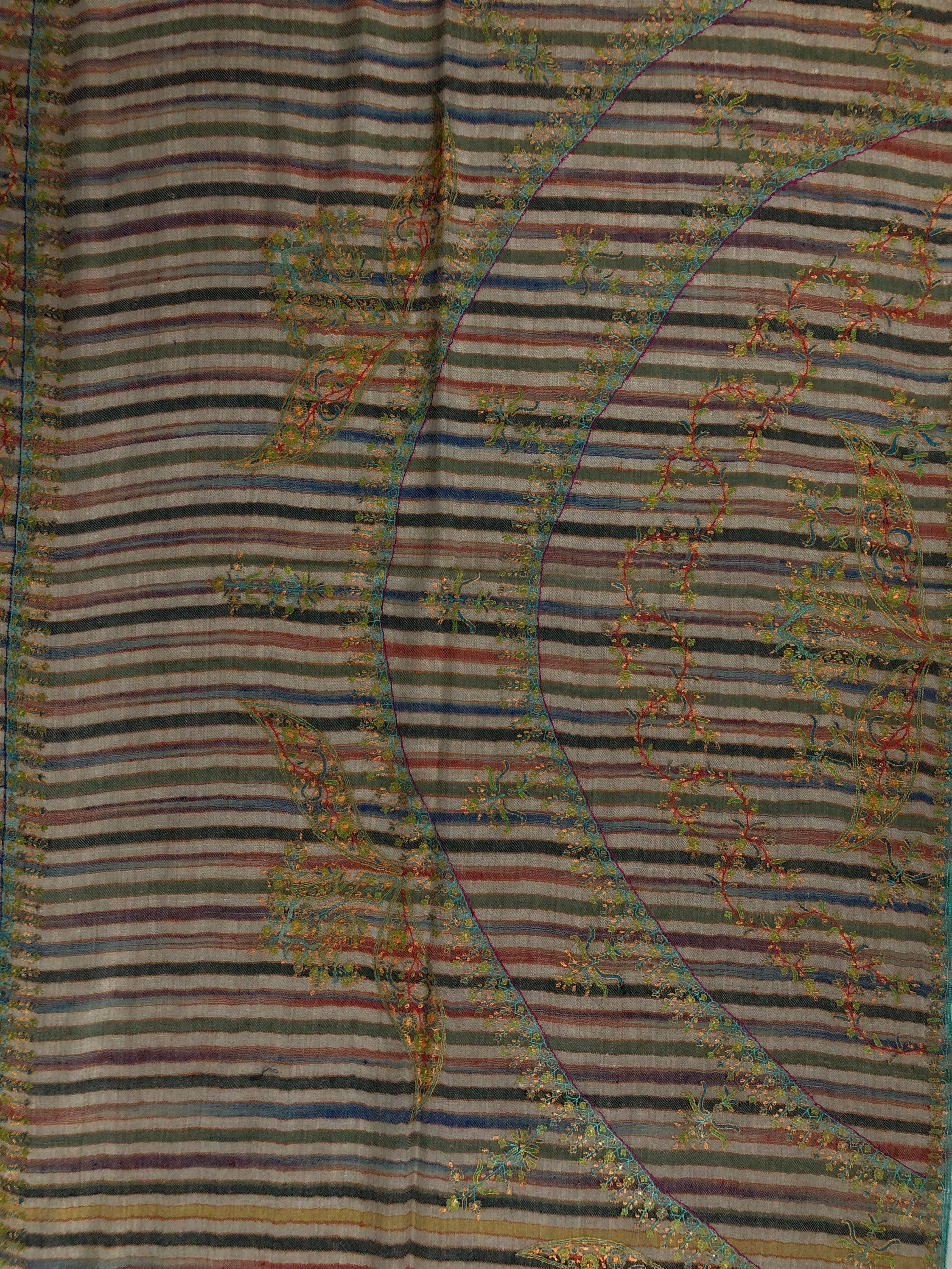 Handmade Gift Multicoloured stripes super micro fine embroidered modern design handcrafted real cashmere pashmina stole shawl - Mehraj Crafts 