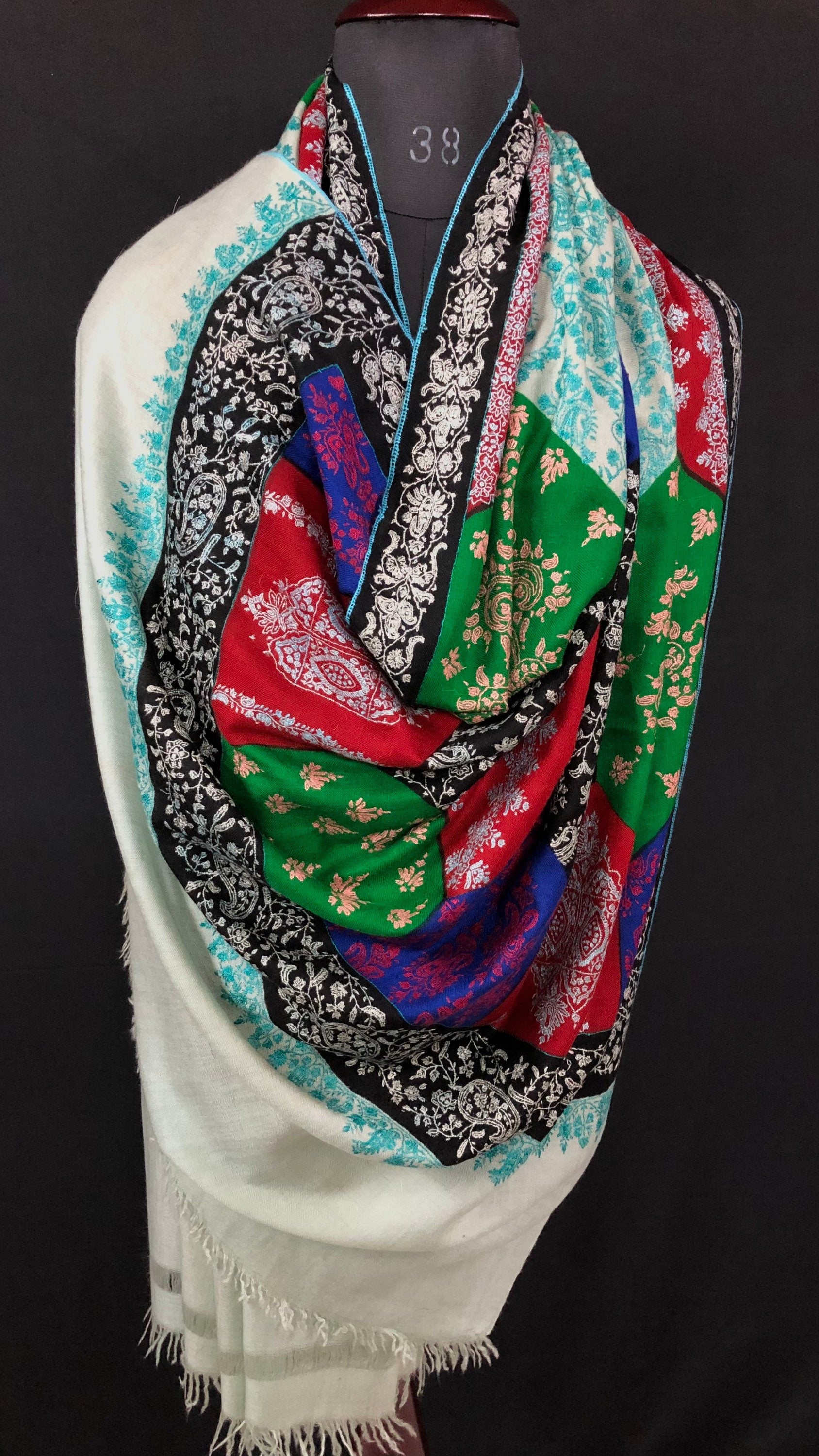 New Year's Eve The mughal multicoloured super micro fine sozni handcrafted jamawar real cashmere pashmina shawl - Mehraj Crafts 