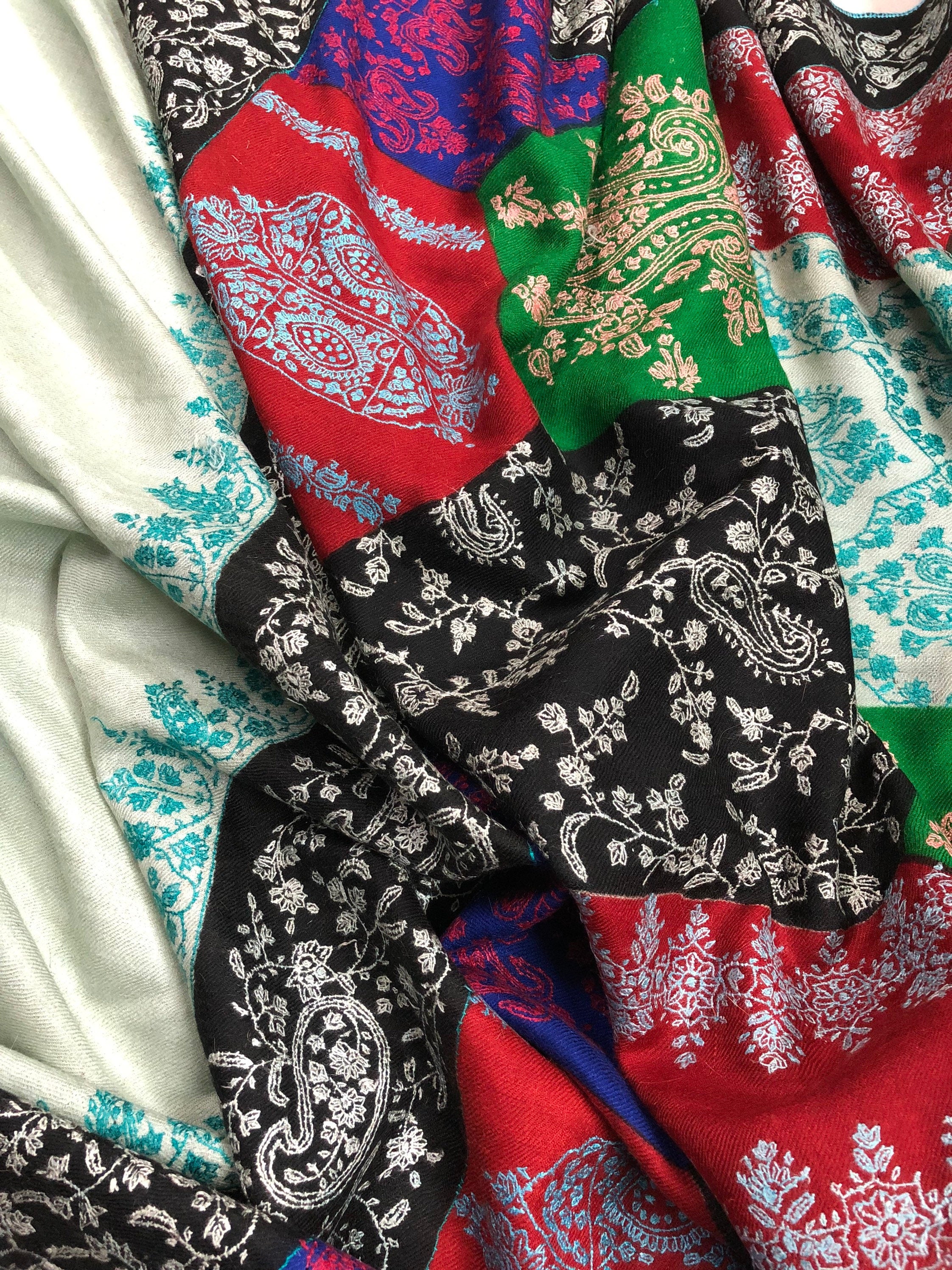 New Year's Eve The mughal multicoloured super micro fine sozni handcrafted jamawar real cashmere pashmina shawl - Mehraj Crafts 