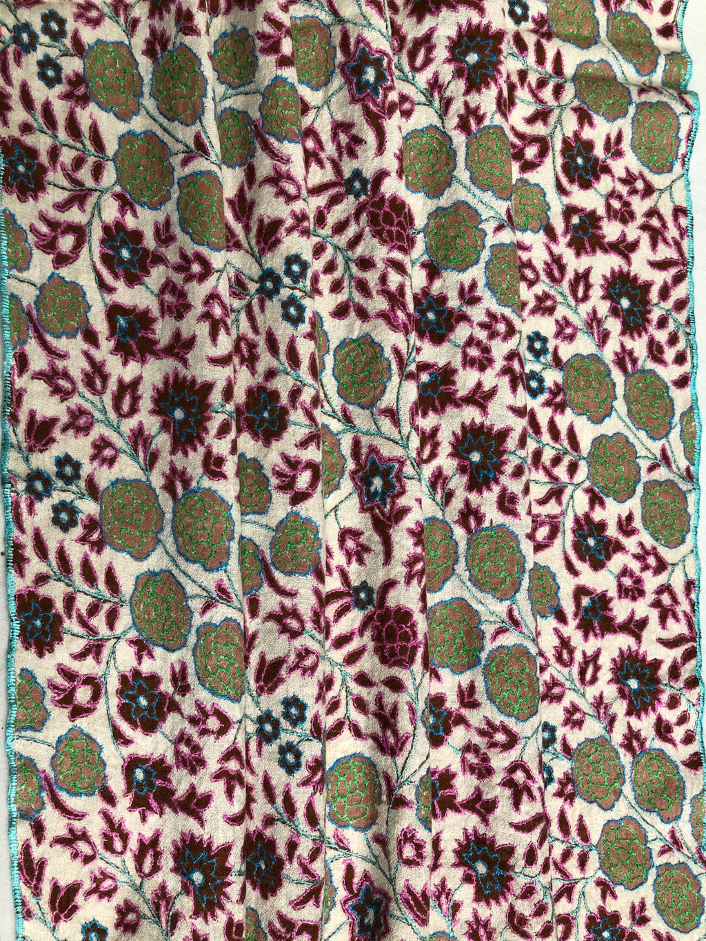 GI Sozani Floral Handmade Gift Arabian spice kani print outlined embroidered jamawar handcrafted real cashmere pashmina scarf - Mehraj Crafts 