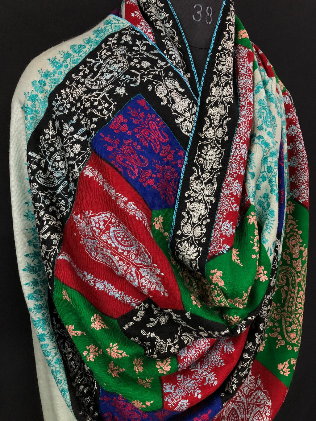 New Year's Eve The mughal multicoloured super micro fine sozni handcrafted jamawar real cashmere pashmina shawl - Mehraj Crafts 