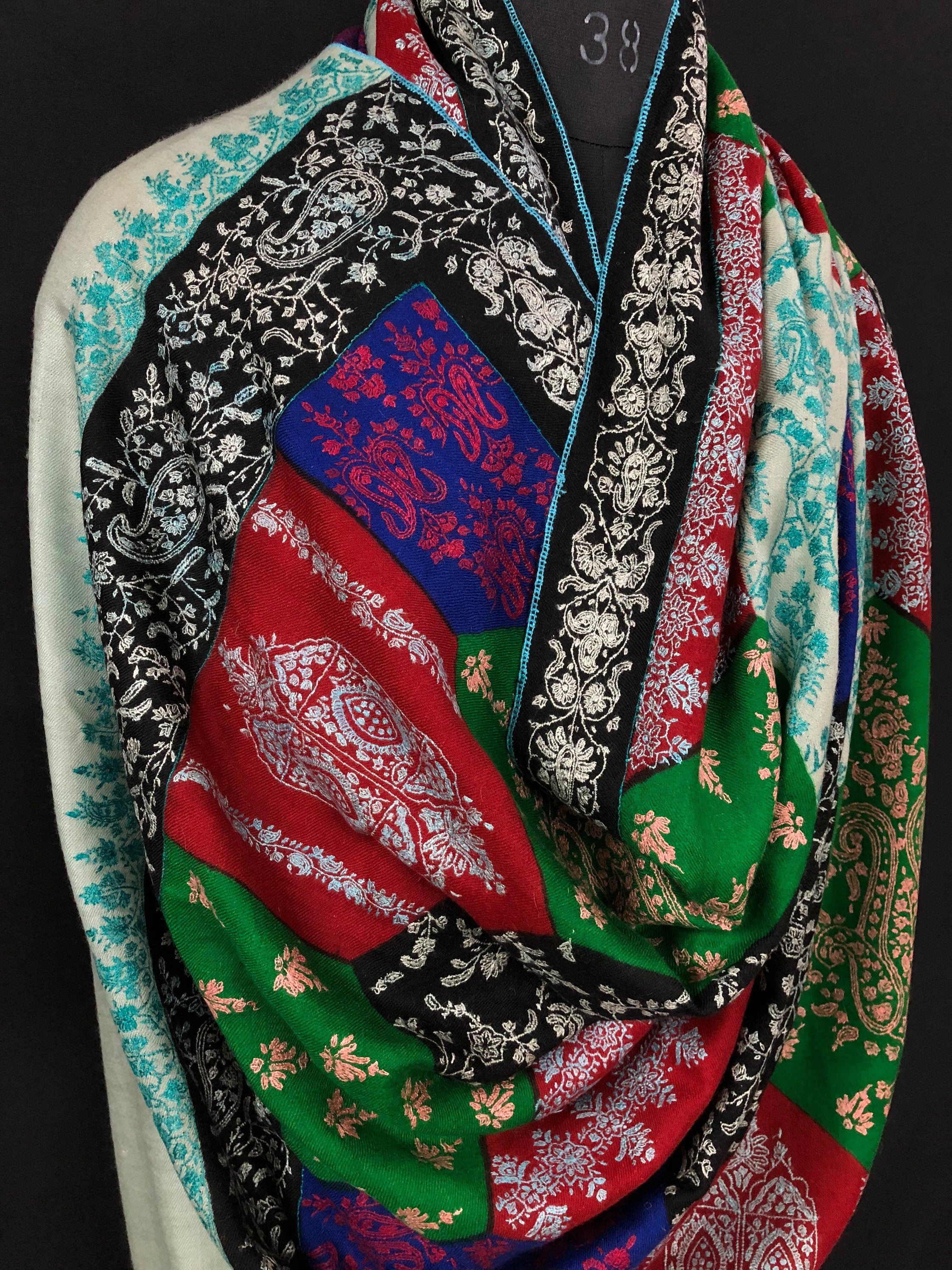 New Year's Eve The mughal multicoloured super micro fine sozni handcrafted jamawar real cashmere pashmina shawl - Mehraj Crafts 