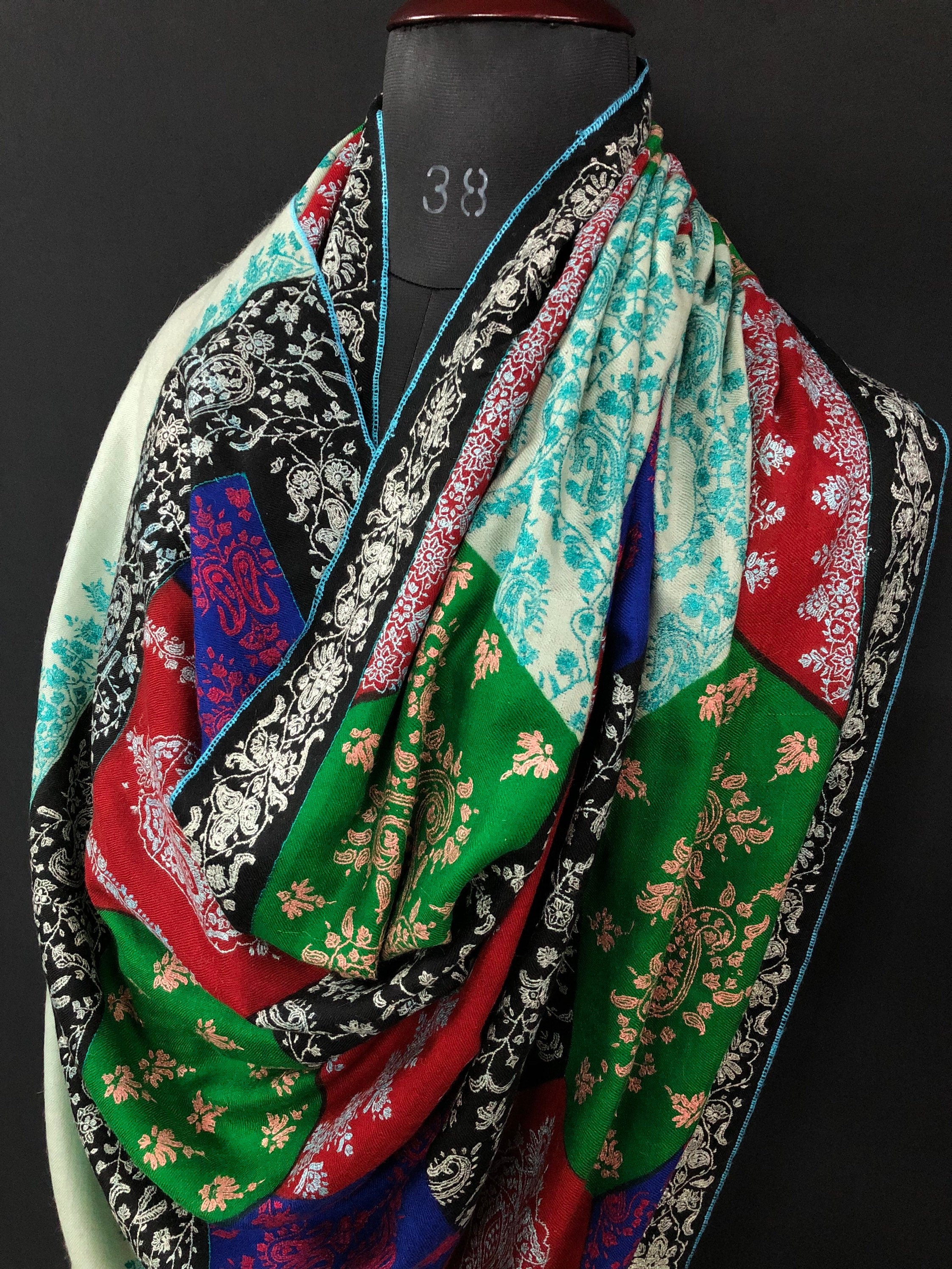 New Year's Eve The mughal multicoloured super micro fine sozni handcrafted jamawar real cashmere pashmina shawl - Mehraj Crafts 