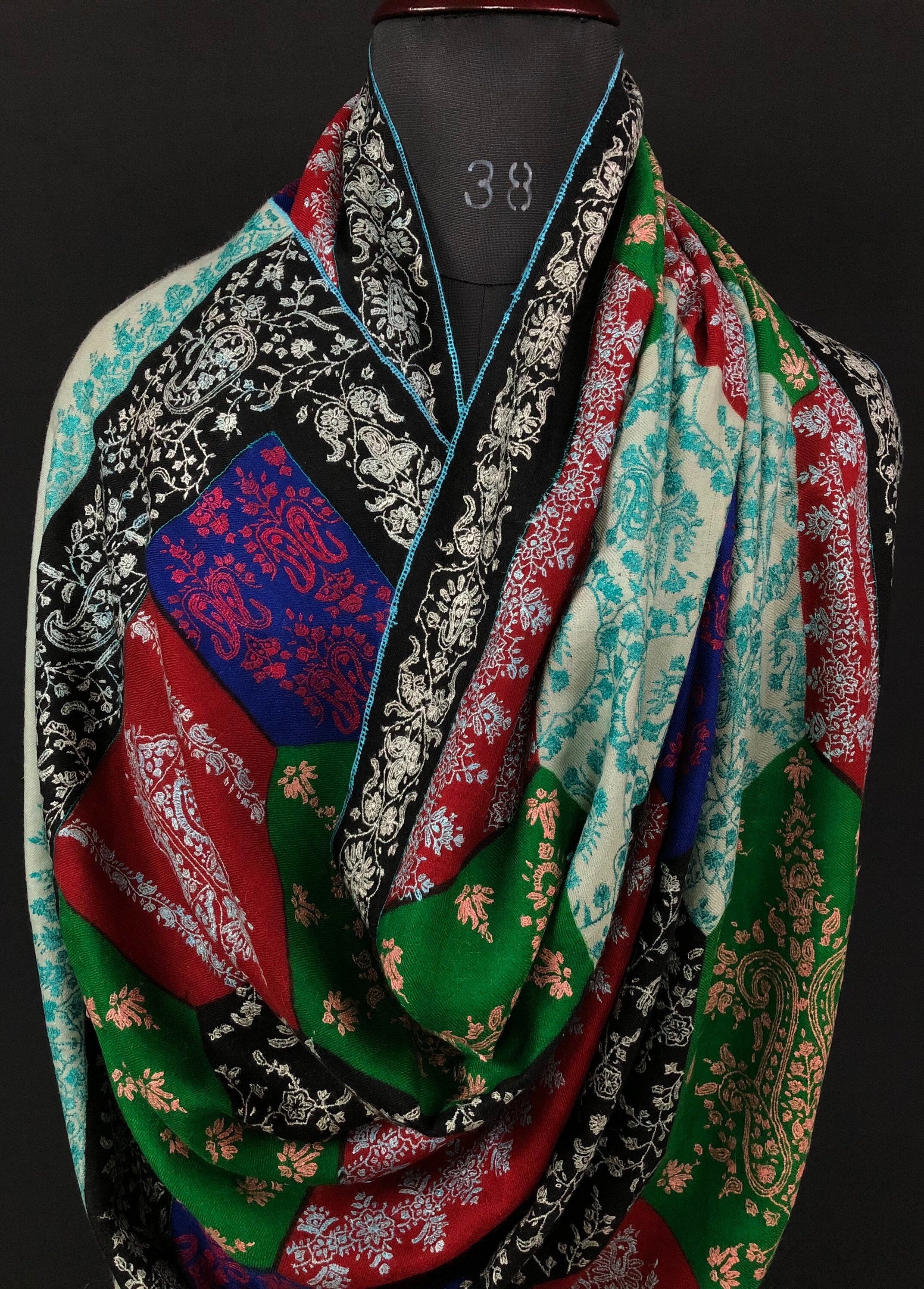 New Year's Eve The mughal multicoloured super micro fine sozni handcrafted jamawar real cashmere pashmina shawl - Mehraj Crafts 